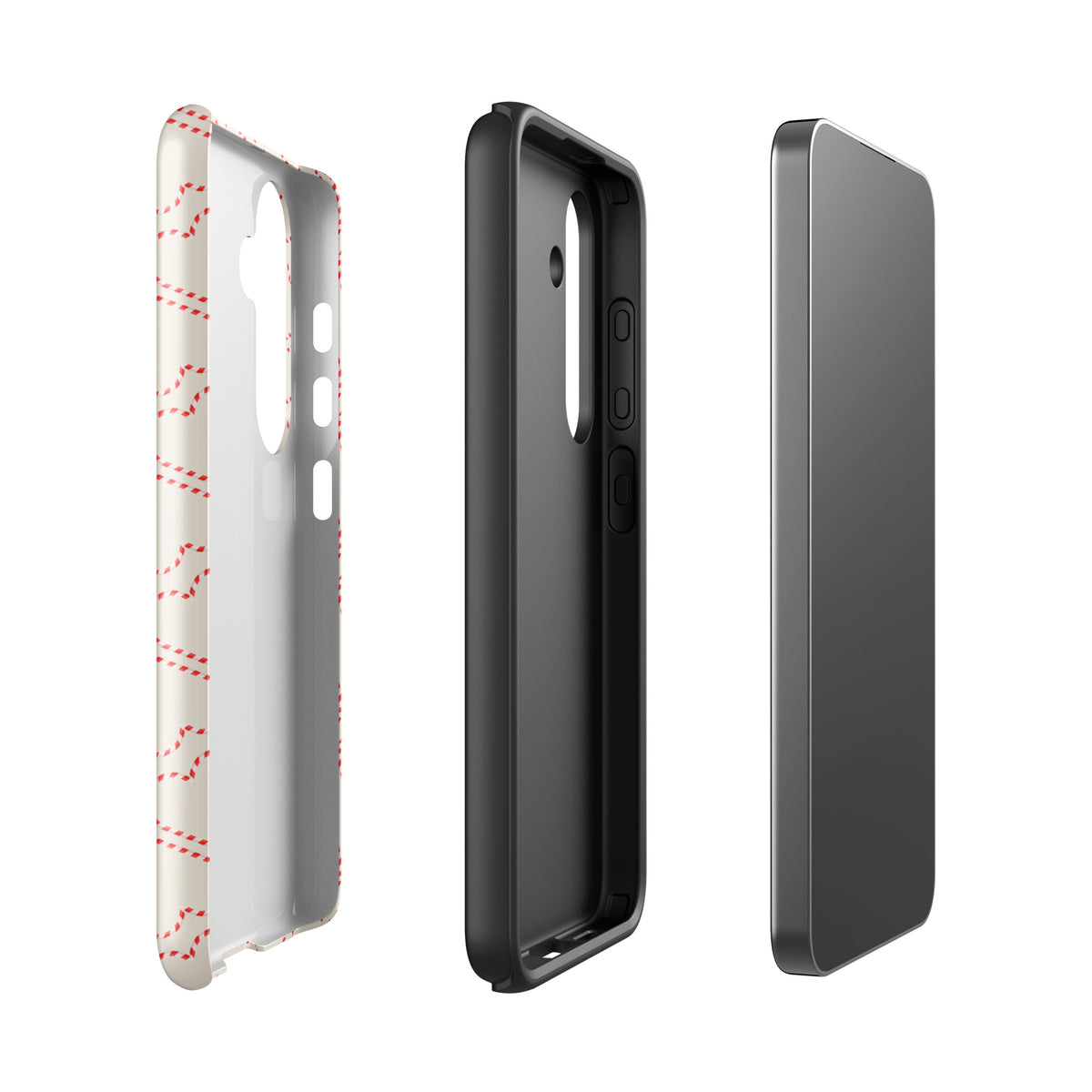 Phone Case for Samsung Galaxy with holiday candy cane heart pattern, showcasing red and white festive design, perfect for winter celebrations.