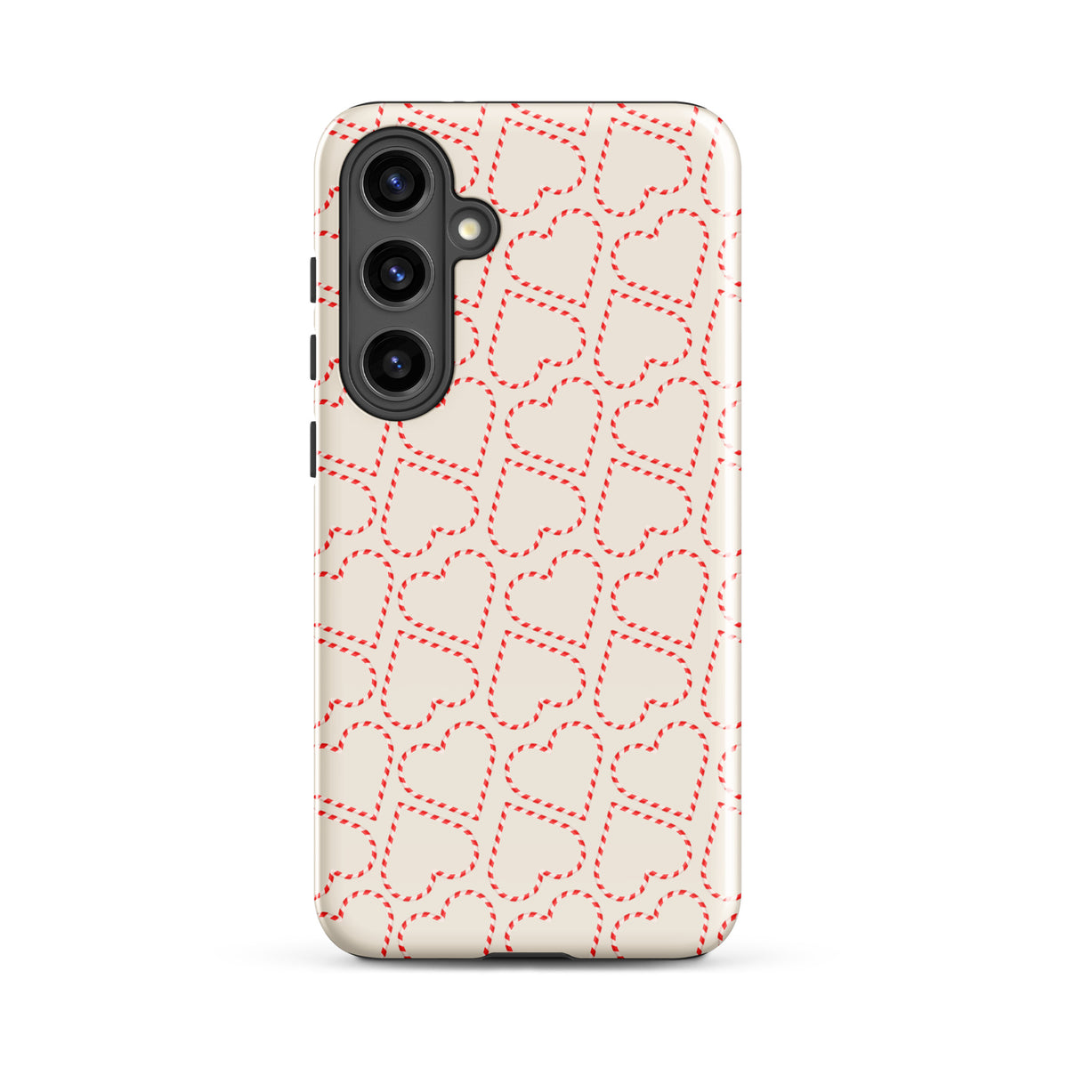 Phone Case for Samsung Galaxy with holiday candy cane heart pattern in red-and-white stripes, perfect for festive winter celebrations.
