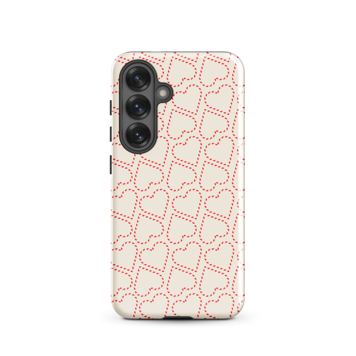 Phone Case with candy cane heart pattern for Samsung Galaxy, festive red and white design perfect for holiday celebrations and winter vibes.