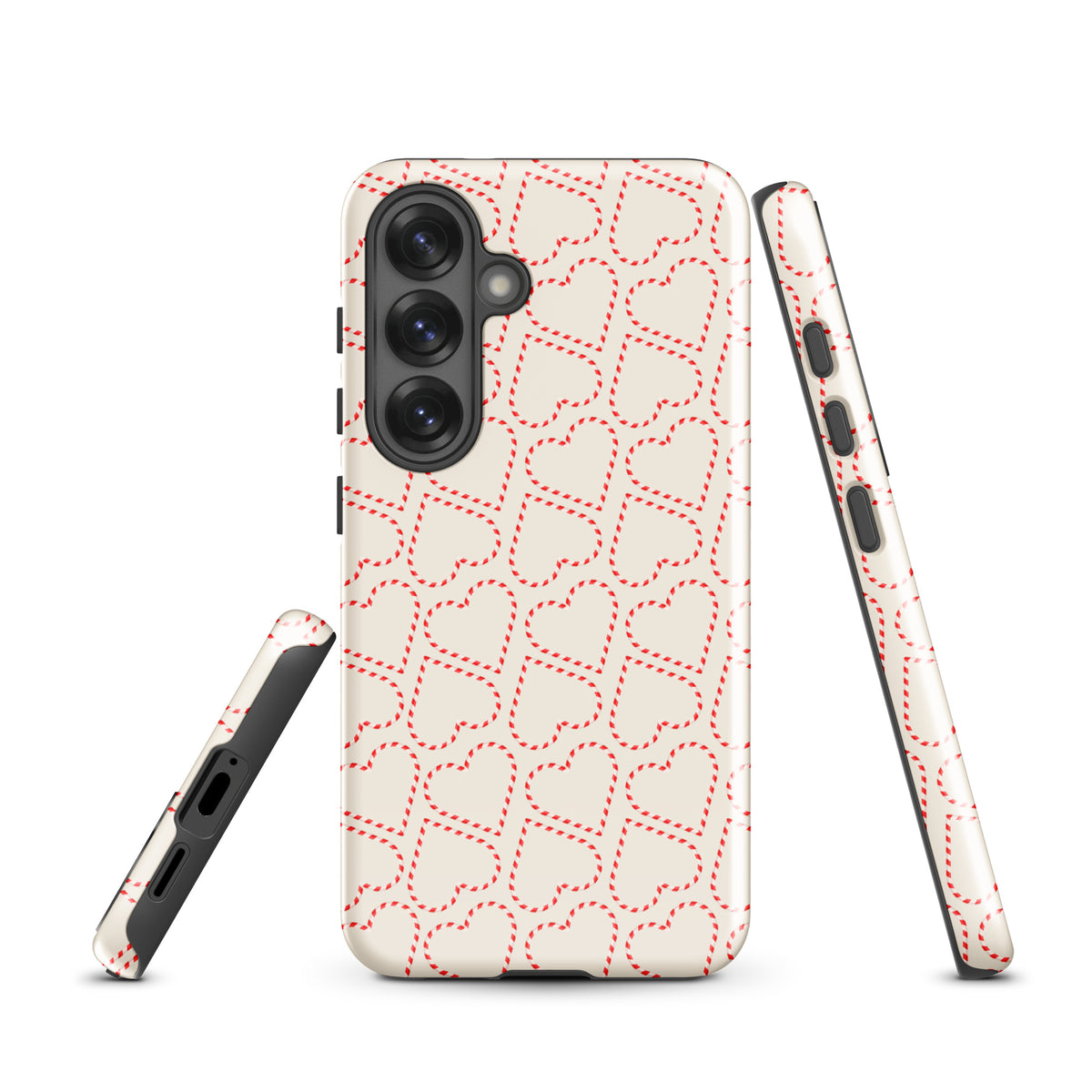 Phone Case for Samsung Galaxy with holiday candy cane heart pattern, perfect for festive winter celebrations.
