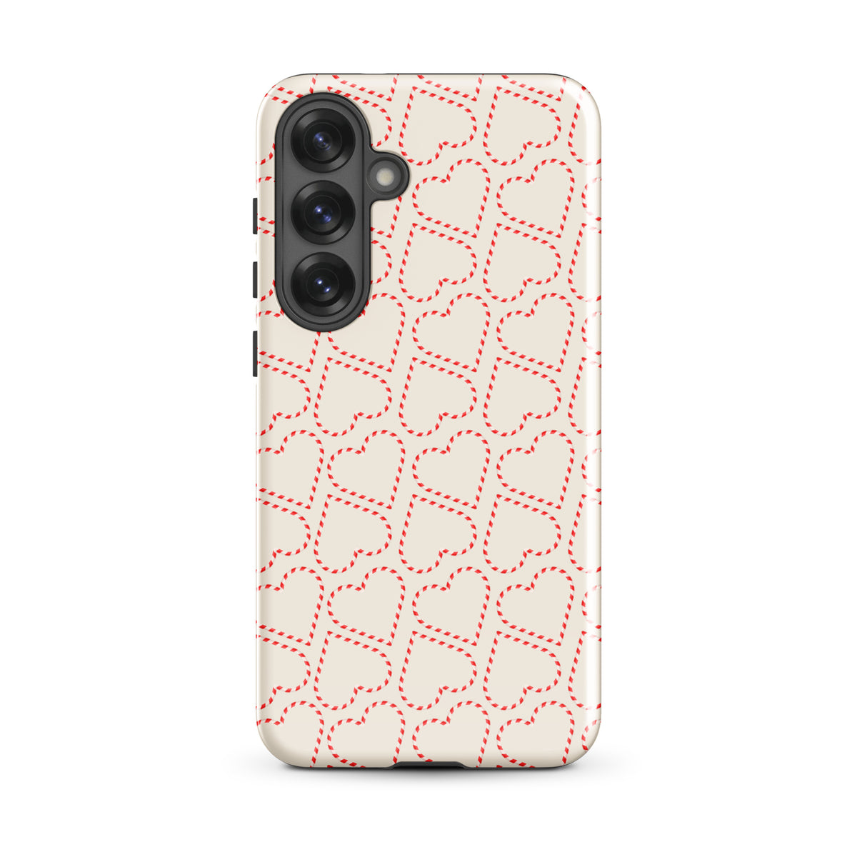 Phone Case for Samsung Galaxy with candy cane heart pattern for holiday season.