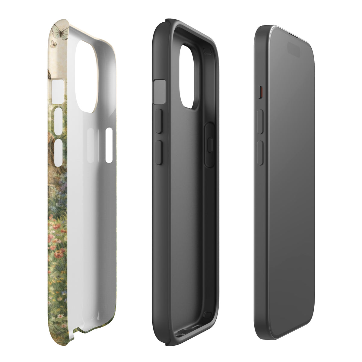 Phone Case for iPhone with cottage garden art design and floral accents, showcasing countryside charm and elegance.