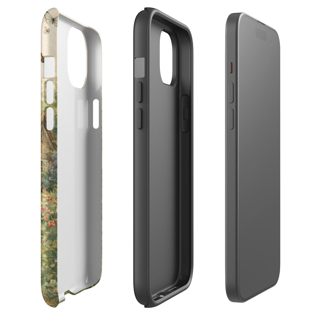 Phone Case for iPhone with cottage garden art and cozy stone cottage design on cream background
