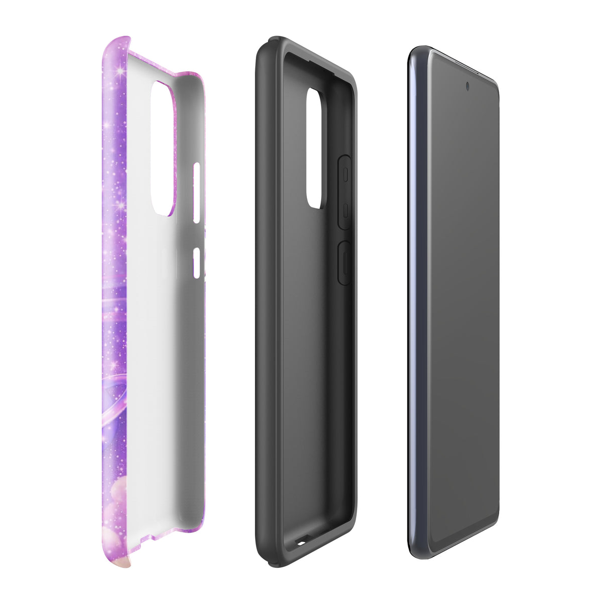 Phone Case for Samsung Galaxy with cosmic heart and shooting star design, featuring pastel colors and celestial artwork.