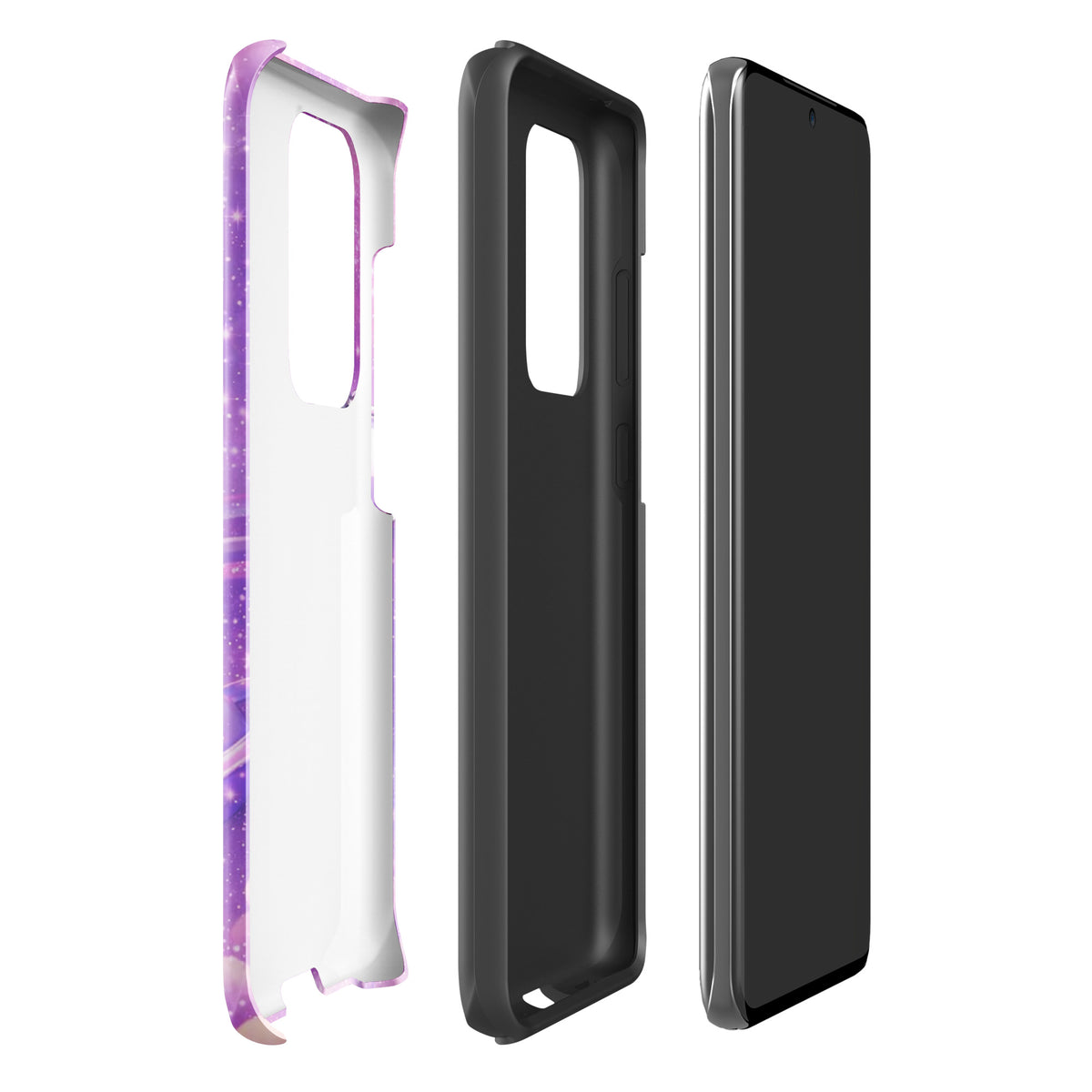 Phone Case for Samsung Galaxy with cosmic heart and shooting star design, featuring pastel clouds and celestial artwork.