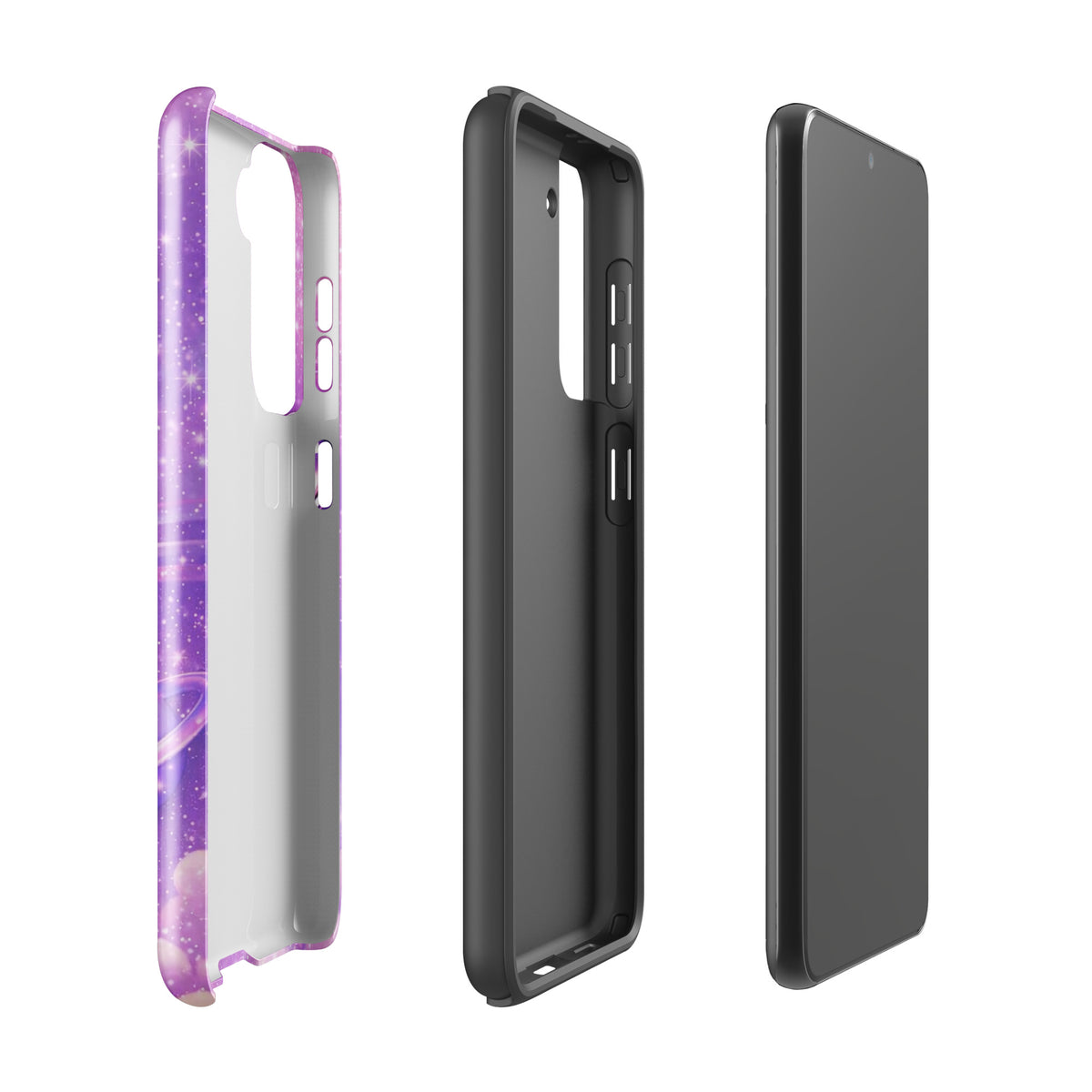 Phone Case for Samsung Galaxy - Cosmic Heart design with shooting star, pink to purple gradient, and celestial artwork.