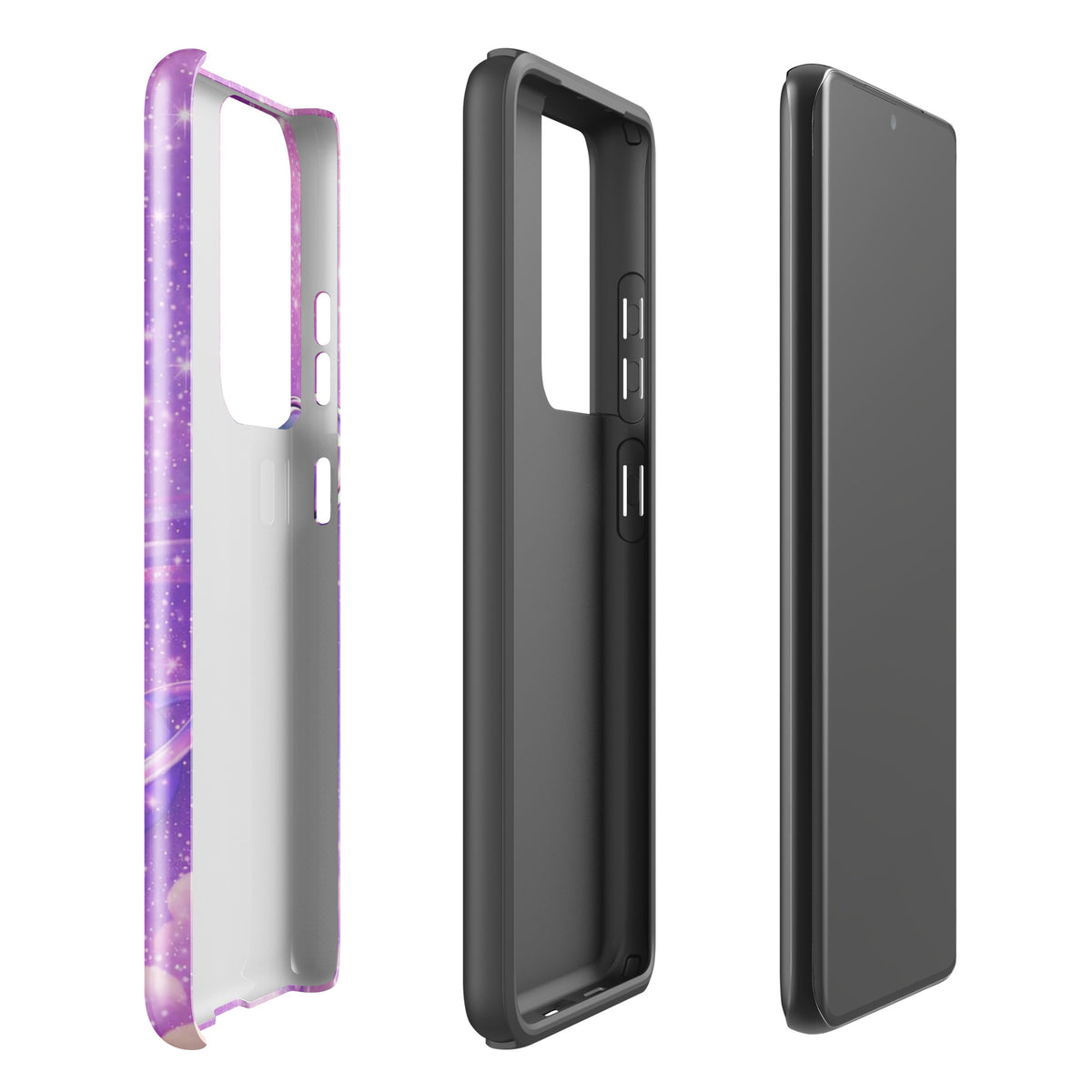 Phone Case for Samsung Galaxy with cosmic heart and shooting star design, featuring celestial artwork and a pastel color palette.