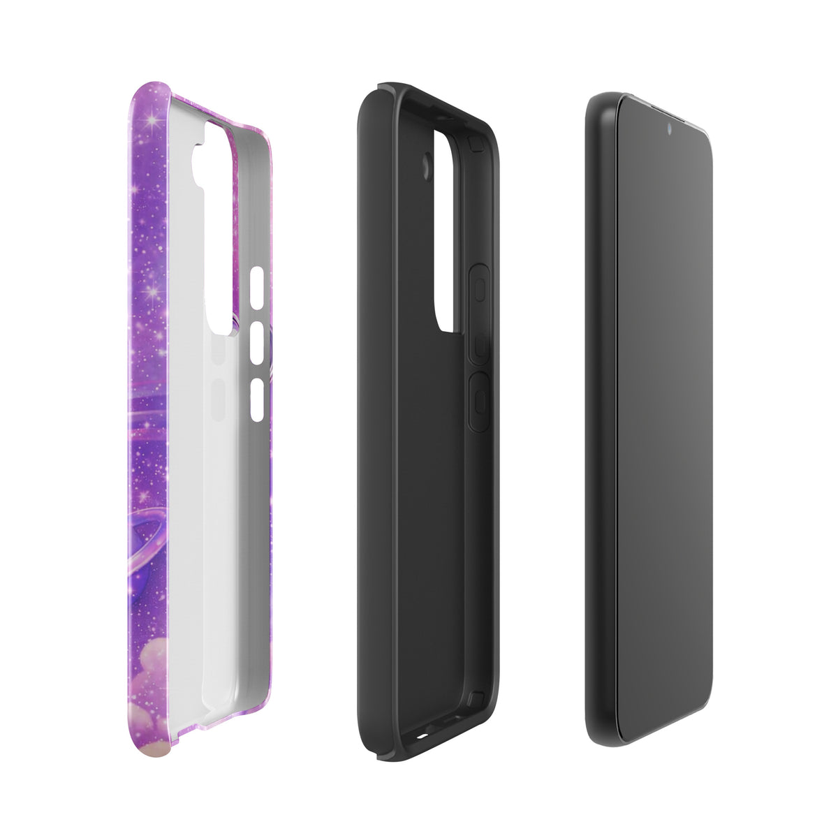 Phone Case for Samsung Galaxy with Cosmic Heart, Shooting Star, Ringed Planet, and Pastel Cloud Design