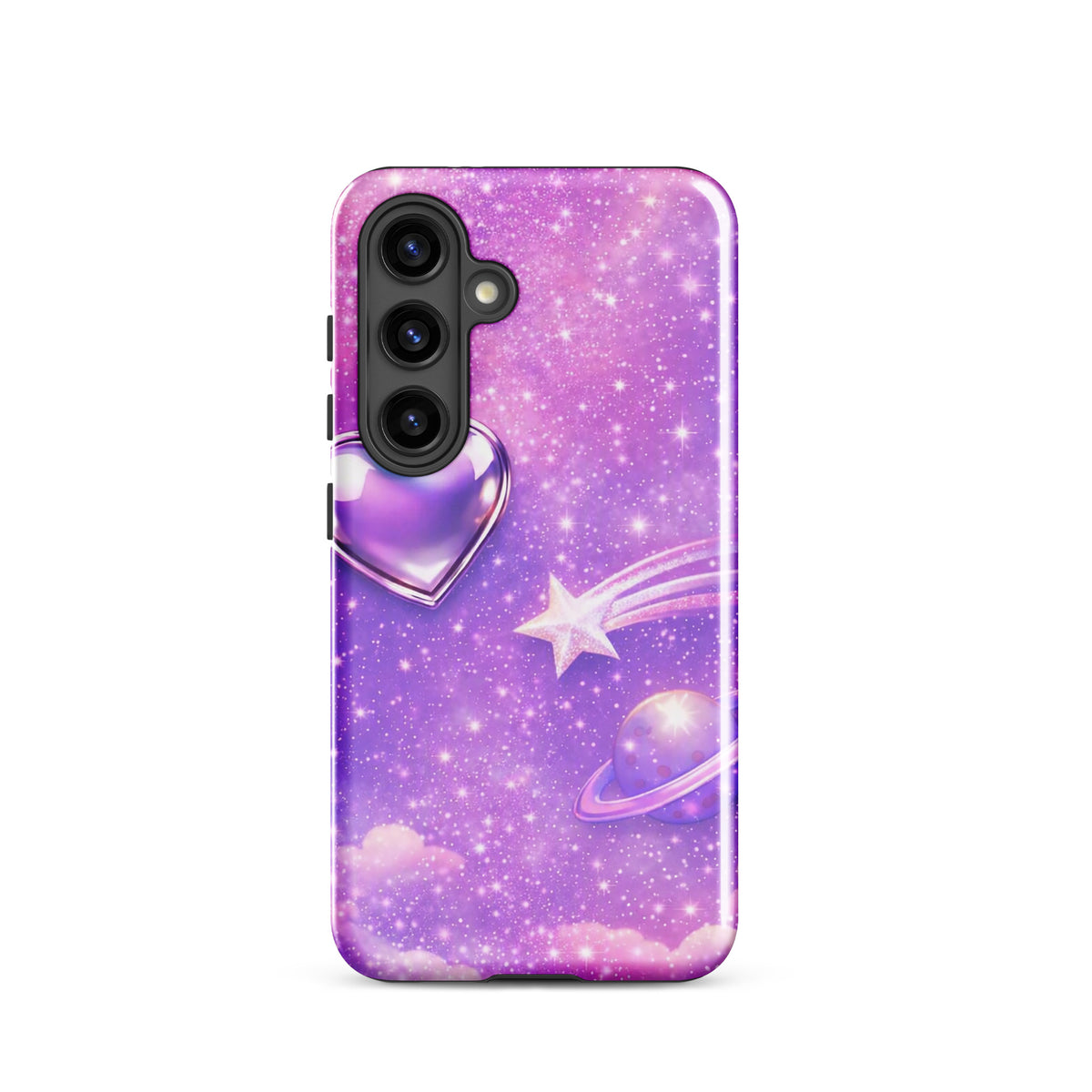Phone Case for Samsung Galaxy with cosmic heart and shooting star design on pastel clouds