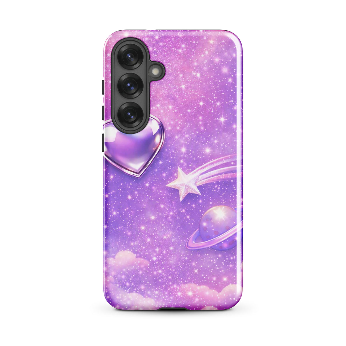 Phone Case for Samsung Galaxy with Cosmic Heart and Shooting Star design in pastel and iridescent colors.