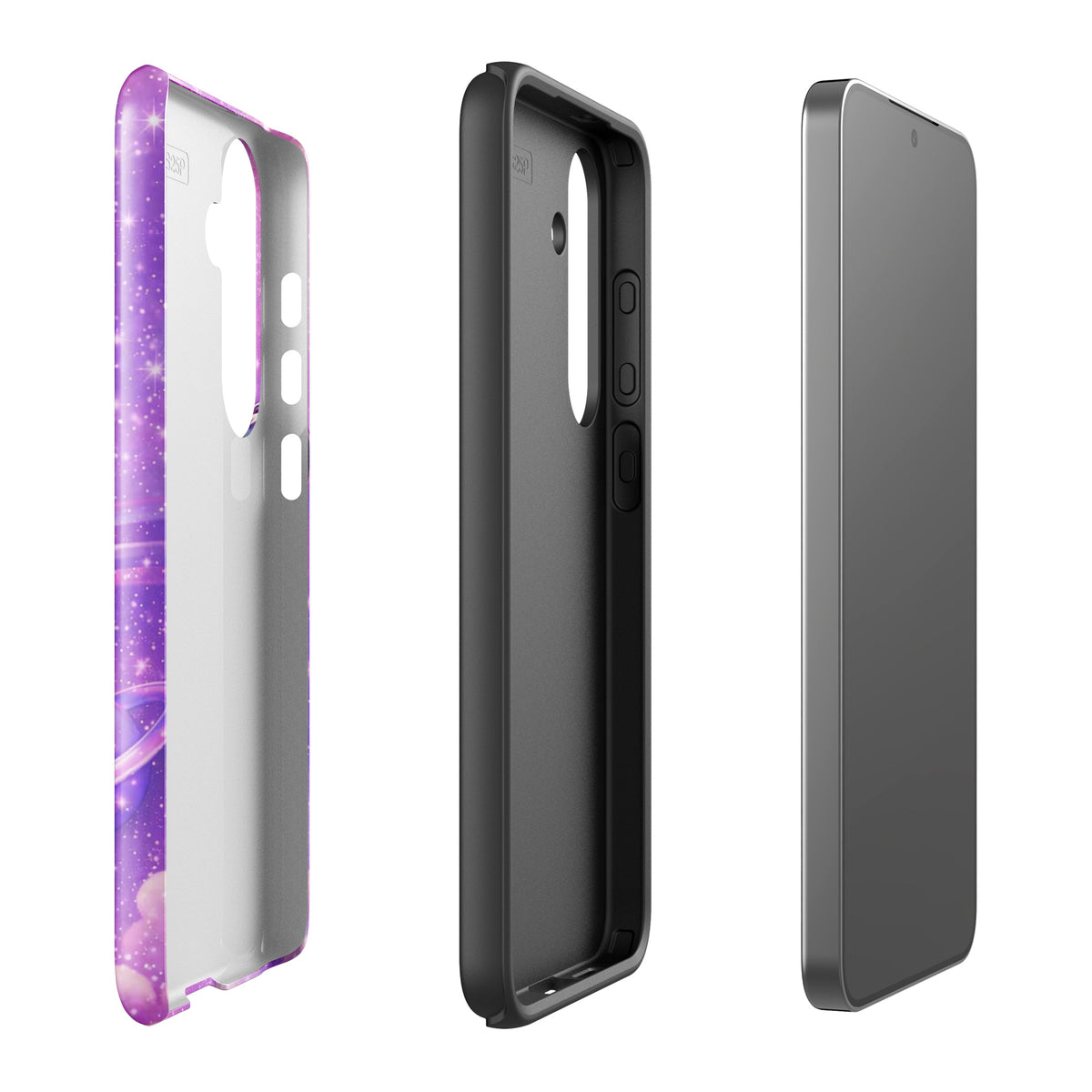 Phone Case for Samsung Galaxy with cosmic heart and shooting star design, featuring pastel clouds and celestial artwork.