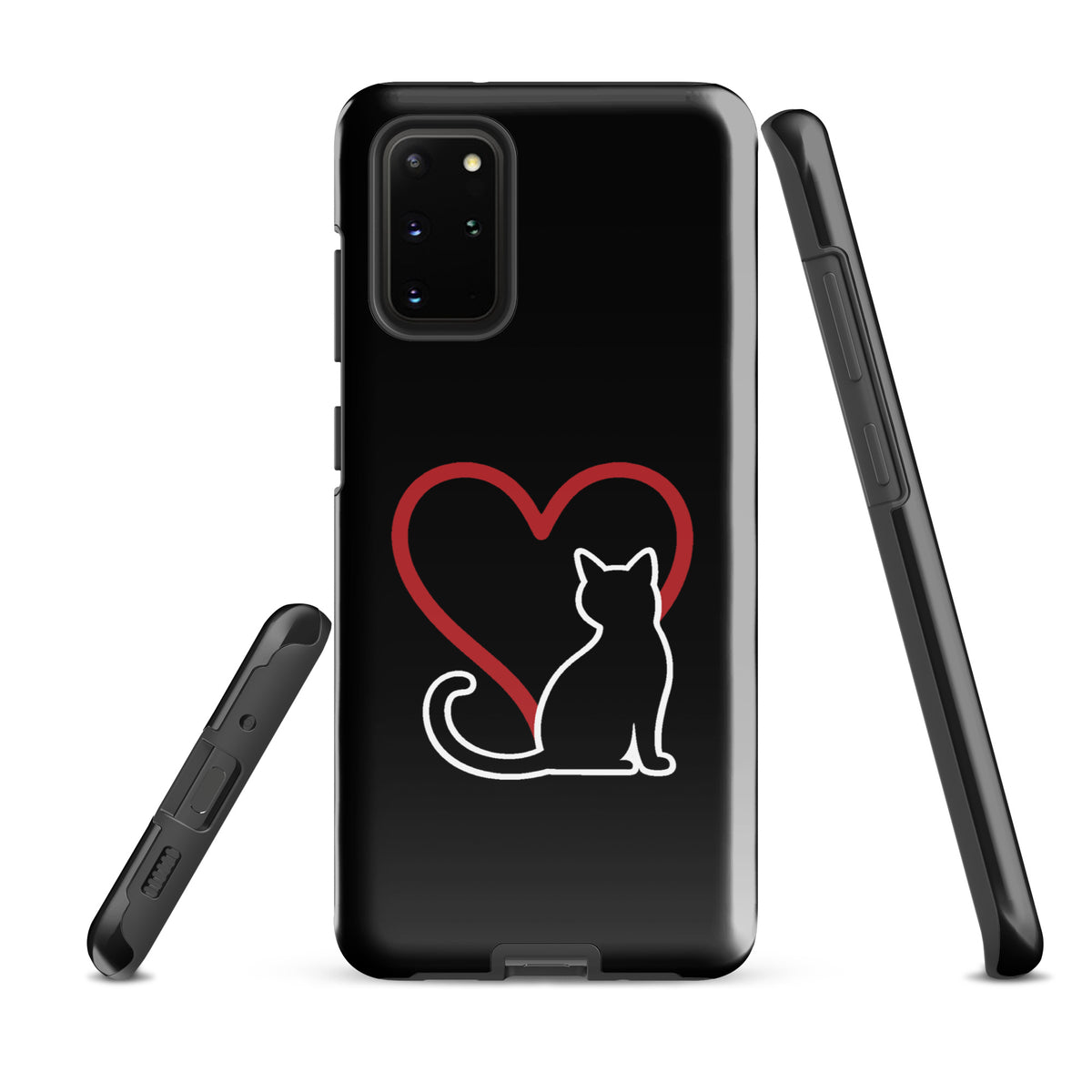 Phone Case for Samsung Galaxy featuring minimalist cat with red heart design, elegant protection for cat lovers.
