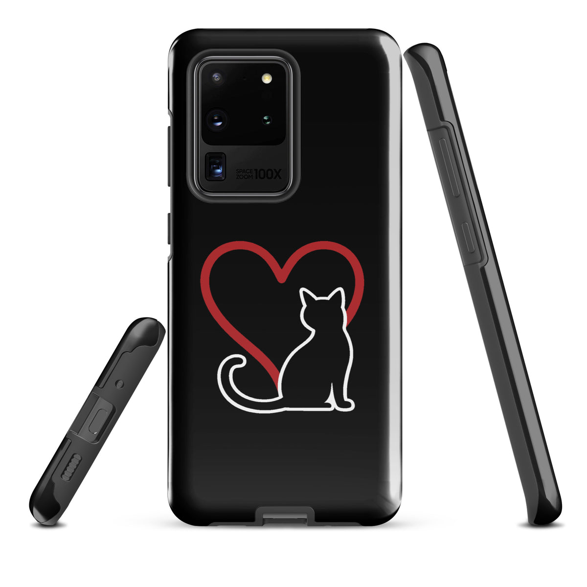 Phone Case for Samsung Galaxy featuring a white cat and red heart design, ideal for cat lovers. Elegant protection with luxury craftsmanship.