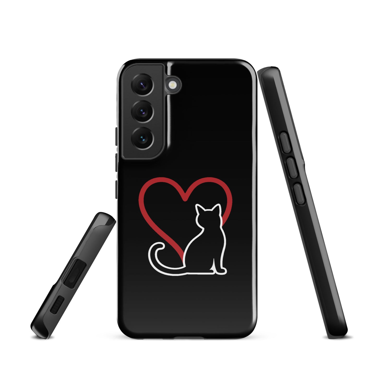 Phone Case with black cat outline and red heart design for Samsung Galaxy.