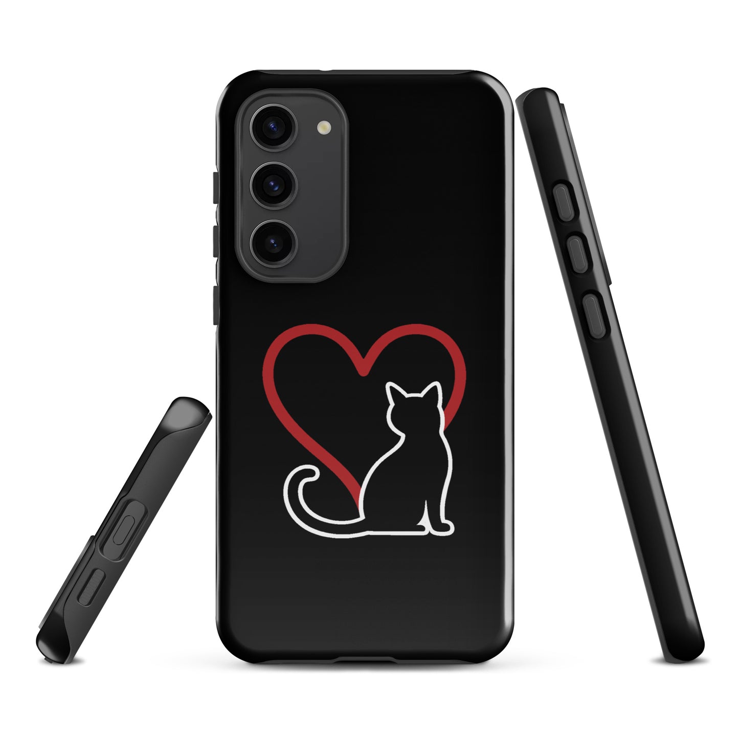 Phone Case for Samsung Galaxy featuring minimalist cat with heart design for cat lovers.