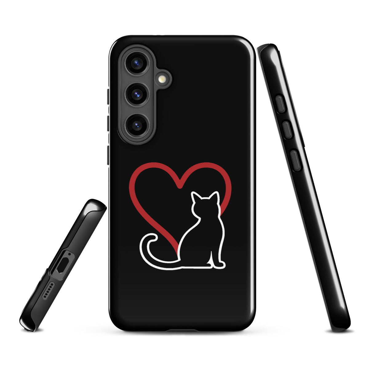 Elegant Phone Case for Samsung Galaxy featuring a minimalist cat design with a heart, perfect for cat lovers seeking stylish protection.