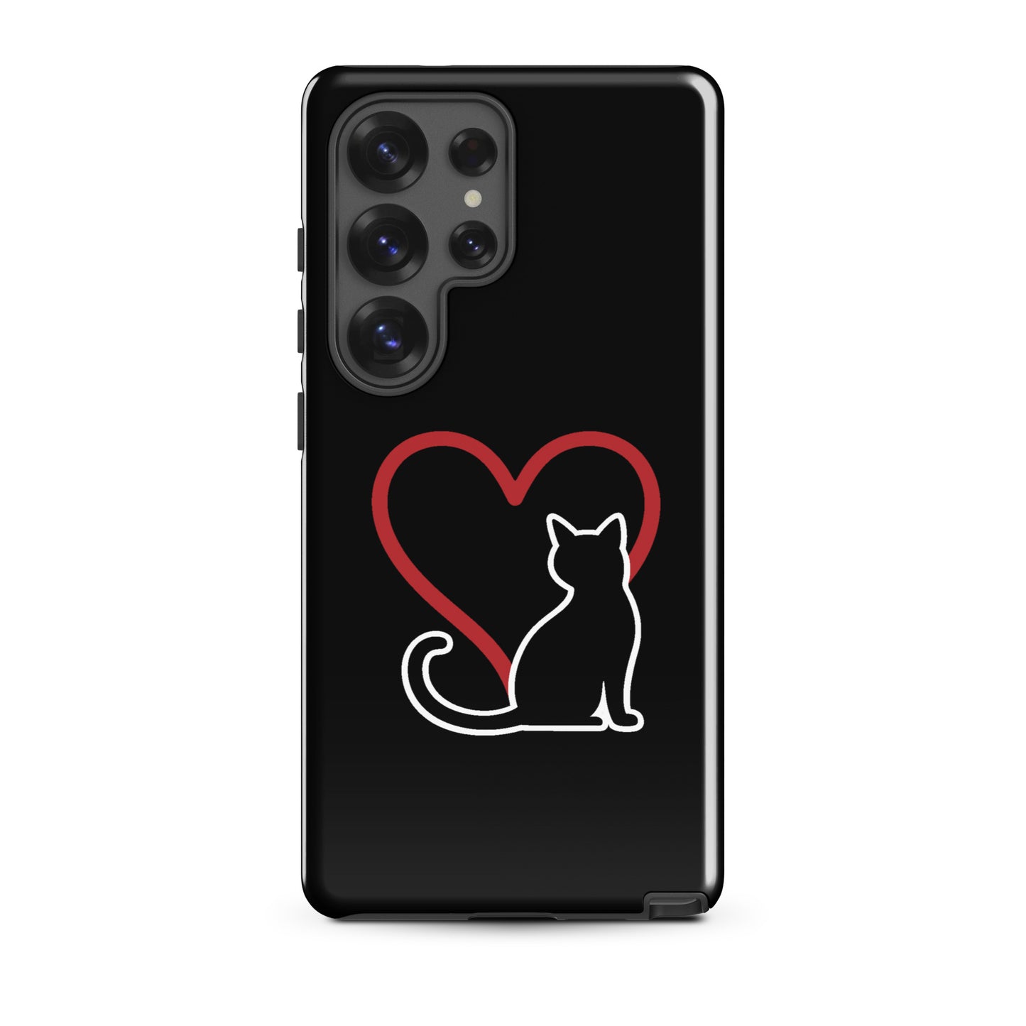 Phone Case for Samsung Galaxy with white cat and red heart design, elegant protection for cat lovers.
