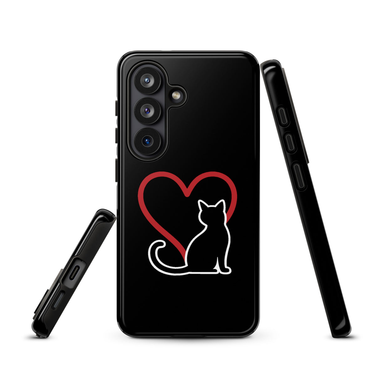 Phone Case for Samsung Galaxy featuring elegant cat and heart design, perfect for cat lovers seeking luxury protection.