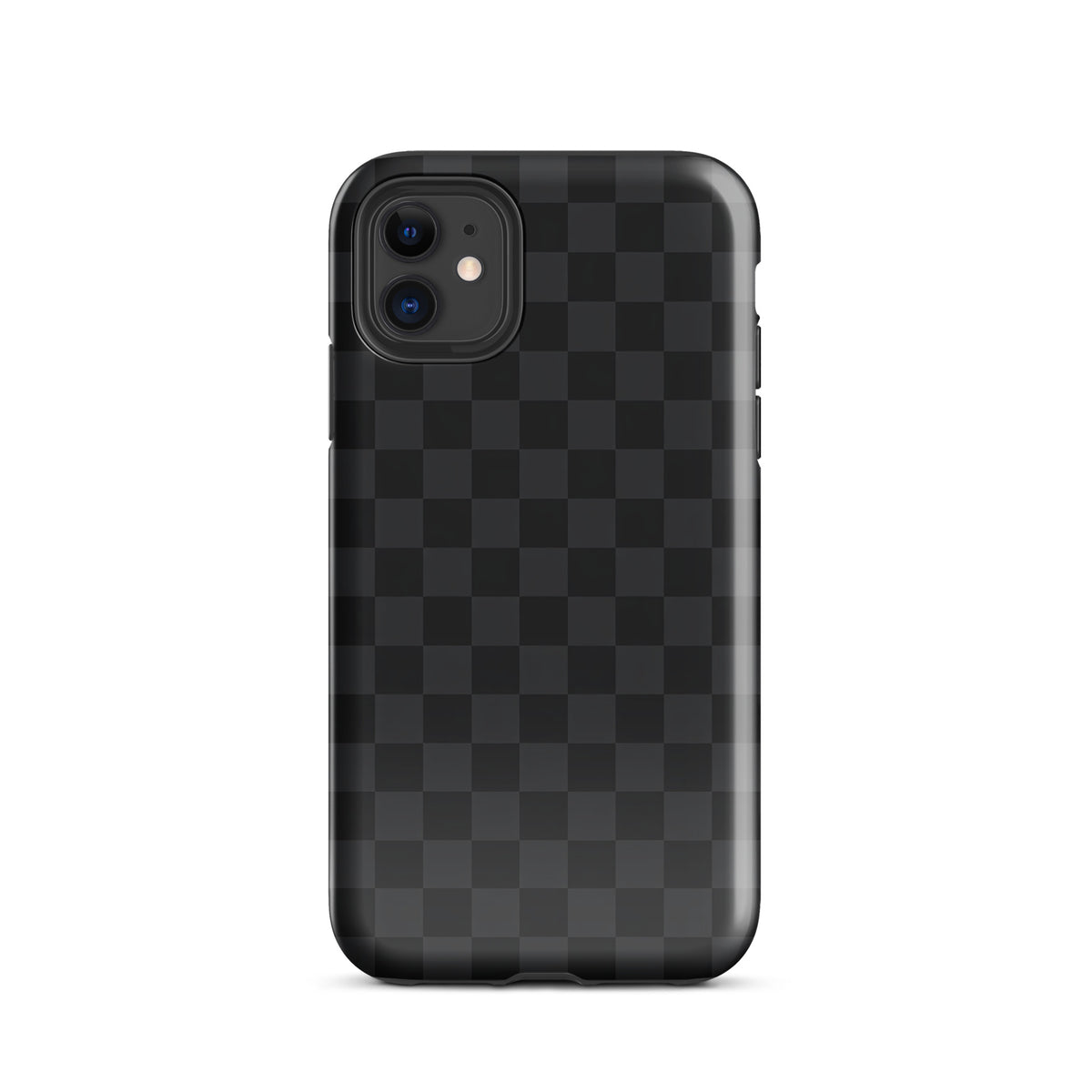 Phone Case for iPhone in black and charcoal checkered design for modern minimalists, offering stylish protection.
