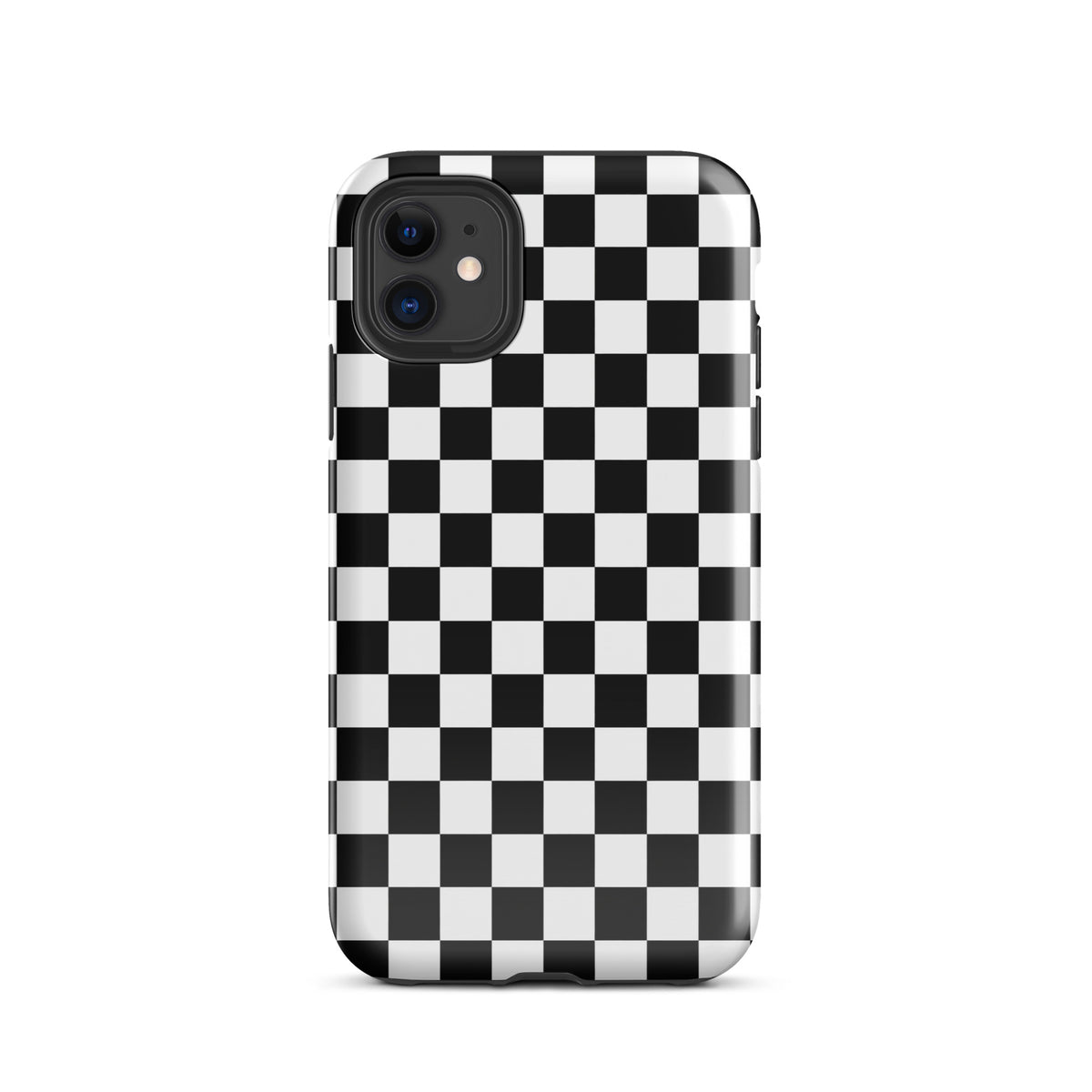 Phone Case with bold black and white checkered pattern for iPhone, adding a playful racing vibe to your everyday phone accessories.