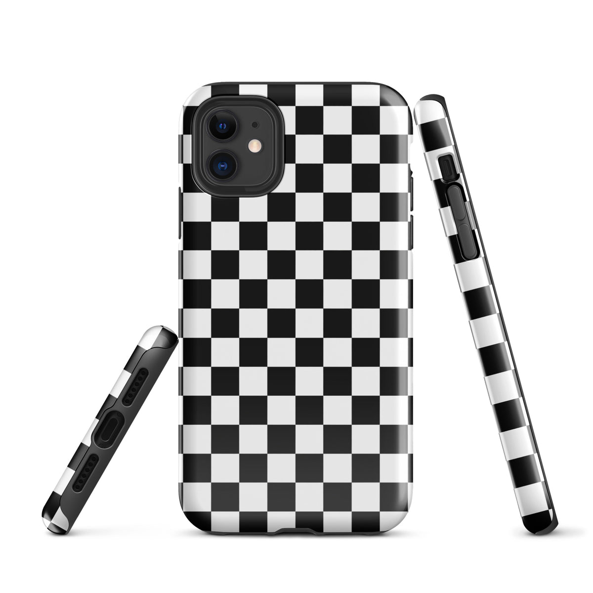 Phone Case with bold black-and-white checkered pattern for iPhone, adding fun and personality to your device.