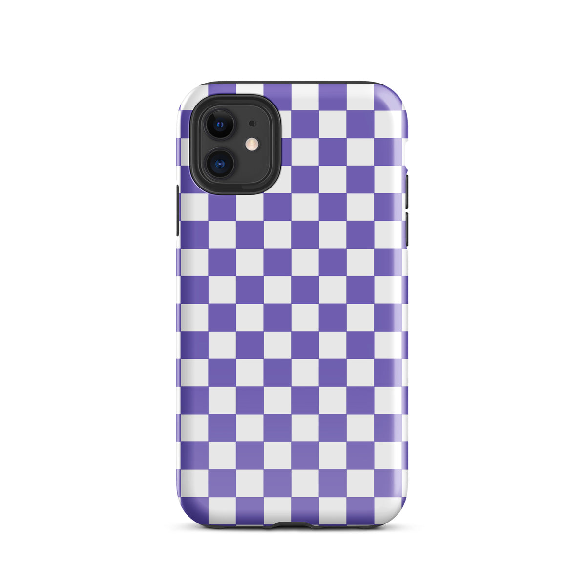 Phone Case for iPhone with purple and white checkered design, adds style and personality to your device.