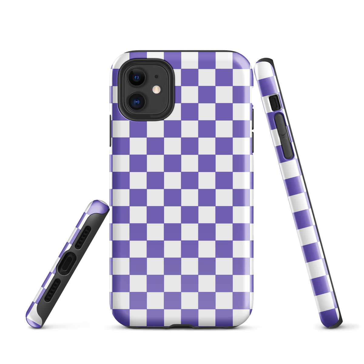 Purple and white checkered Phone Case for iPhone showcasing stylish design.