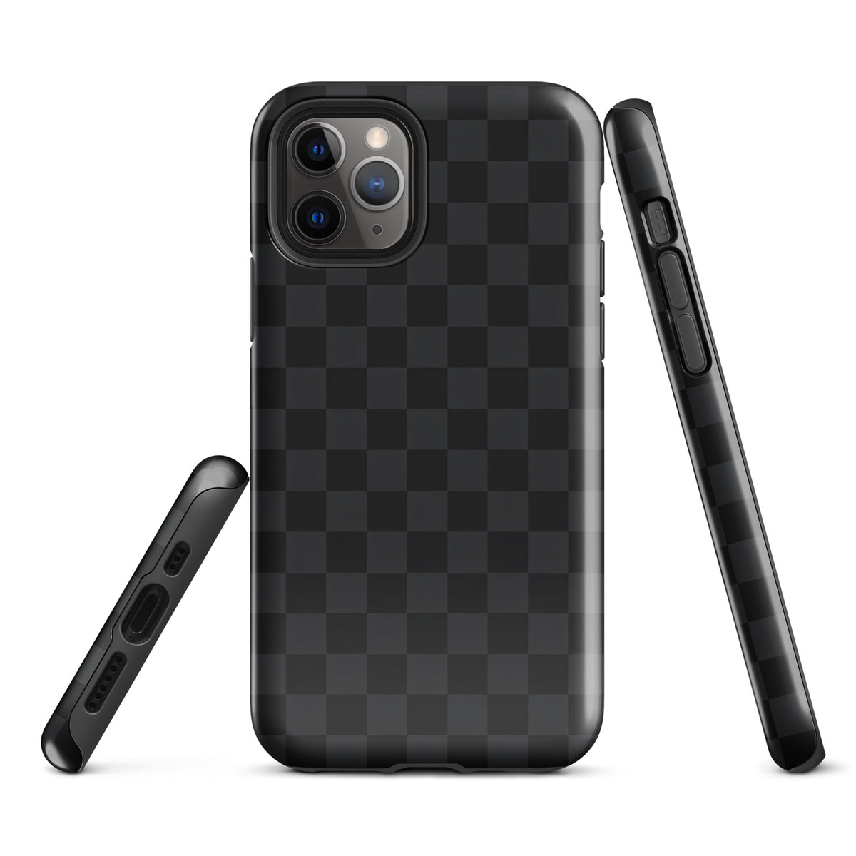 Phone Case for iPhone with black and charcoal checkered design, sleek and modern style for minimalists, protective cover