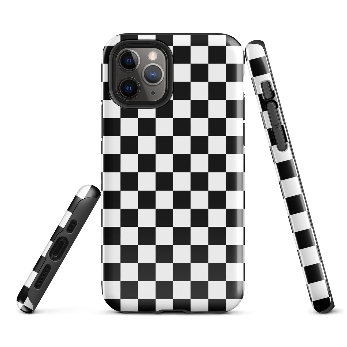 Phone Case with black-and-white checkered pattern for iPhone, displaying a bold and playful racing style for a unique everyday look.