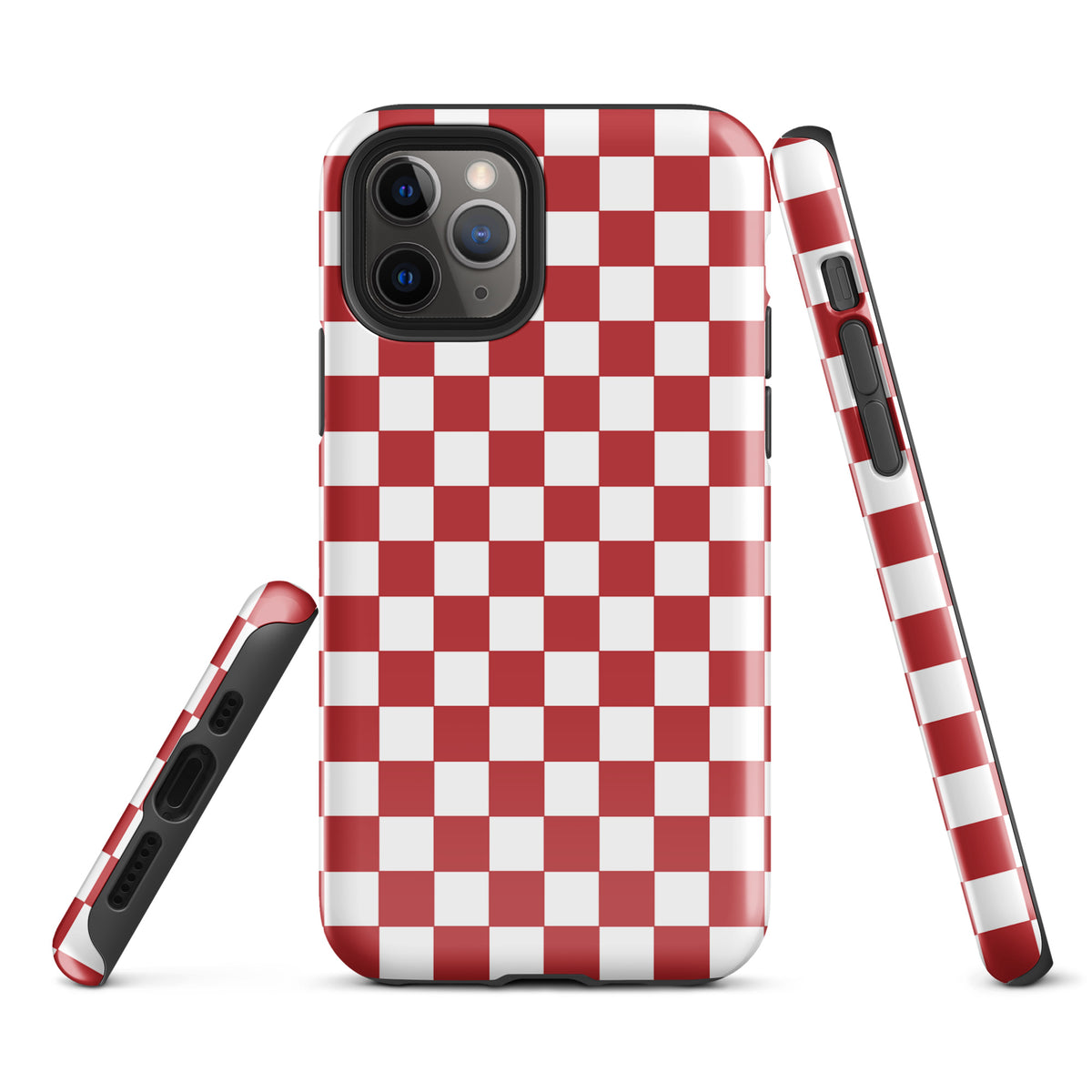 Phone Case for iPhone with crimson red checkered design, showcasing bold pattern and style.