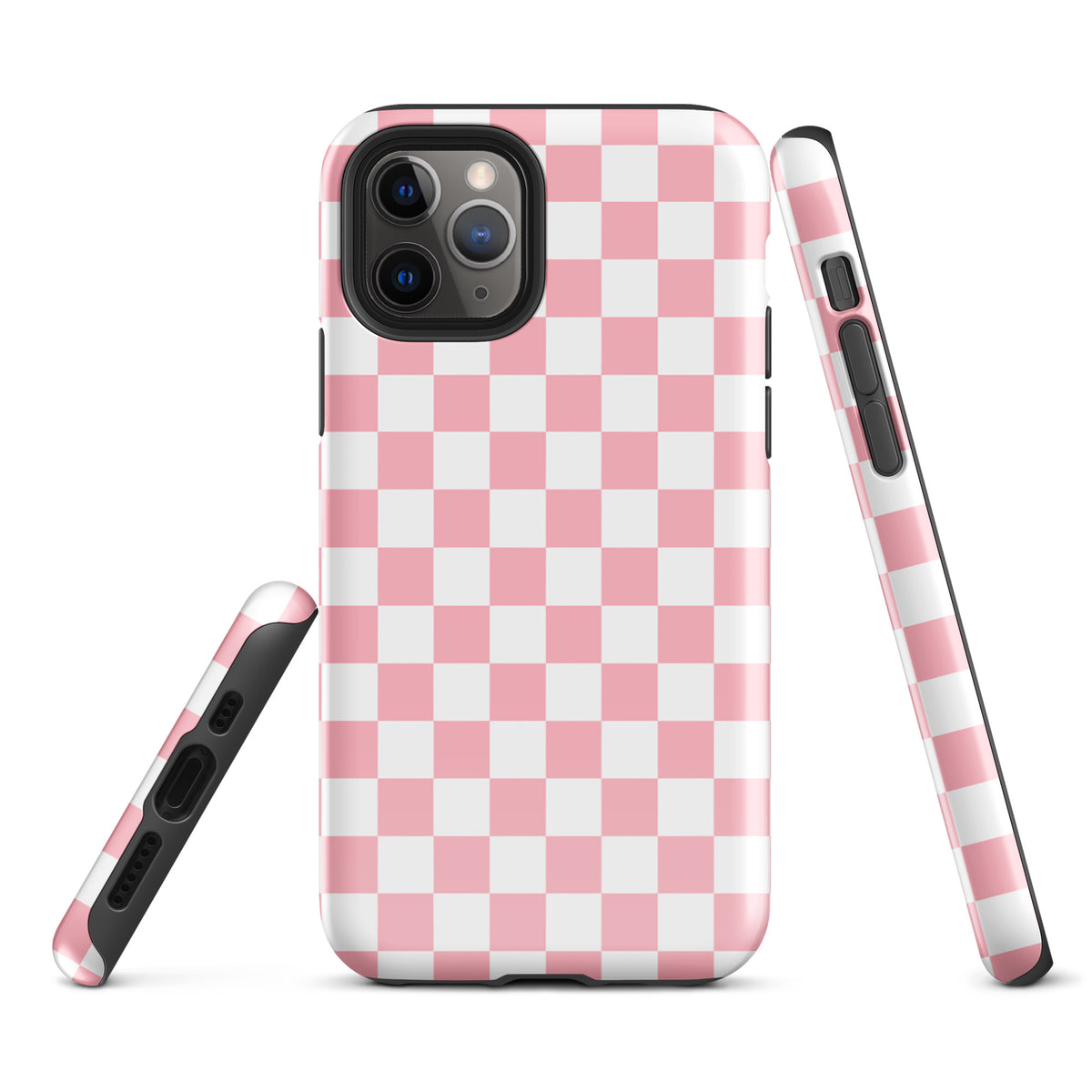 Phone Case with playful pink and white checkered design for iPhone