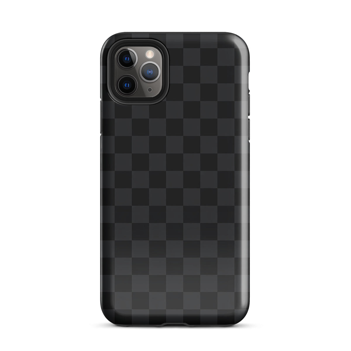 Phone Case for iPhone with black and charcoal checkered design, modern minimalist style for protection and sophistication.