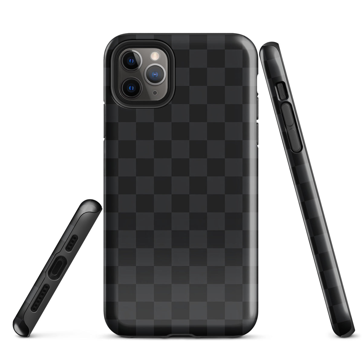 Phone Case for iPhone with black and charcoal checkered design, sleek and modern for minimalists.