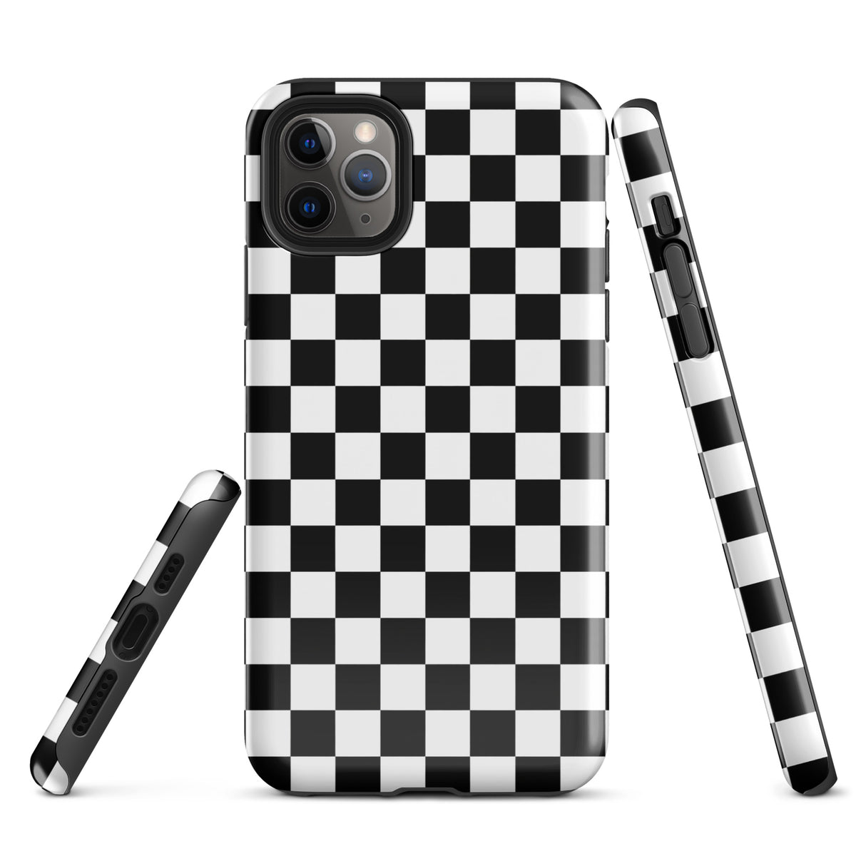 Phone Case for iPhone with bold black-and-white checkered pattern, adding a playful racing vibe and style to your device.