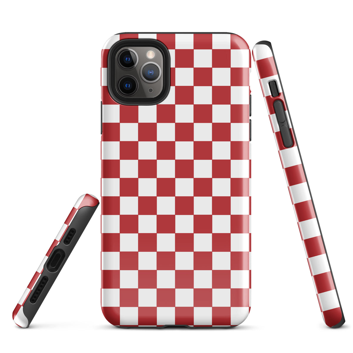 Crimson red checkered Phone Case for iPhone with bold design, enhancing style and personality.