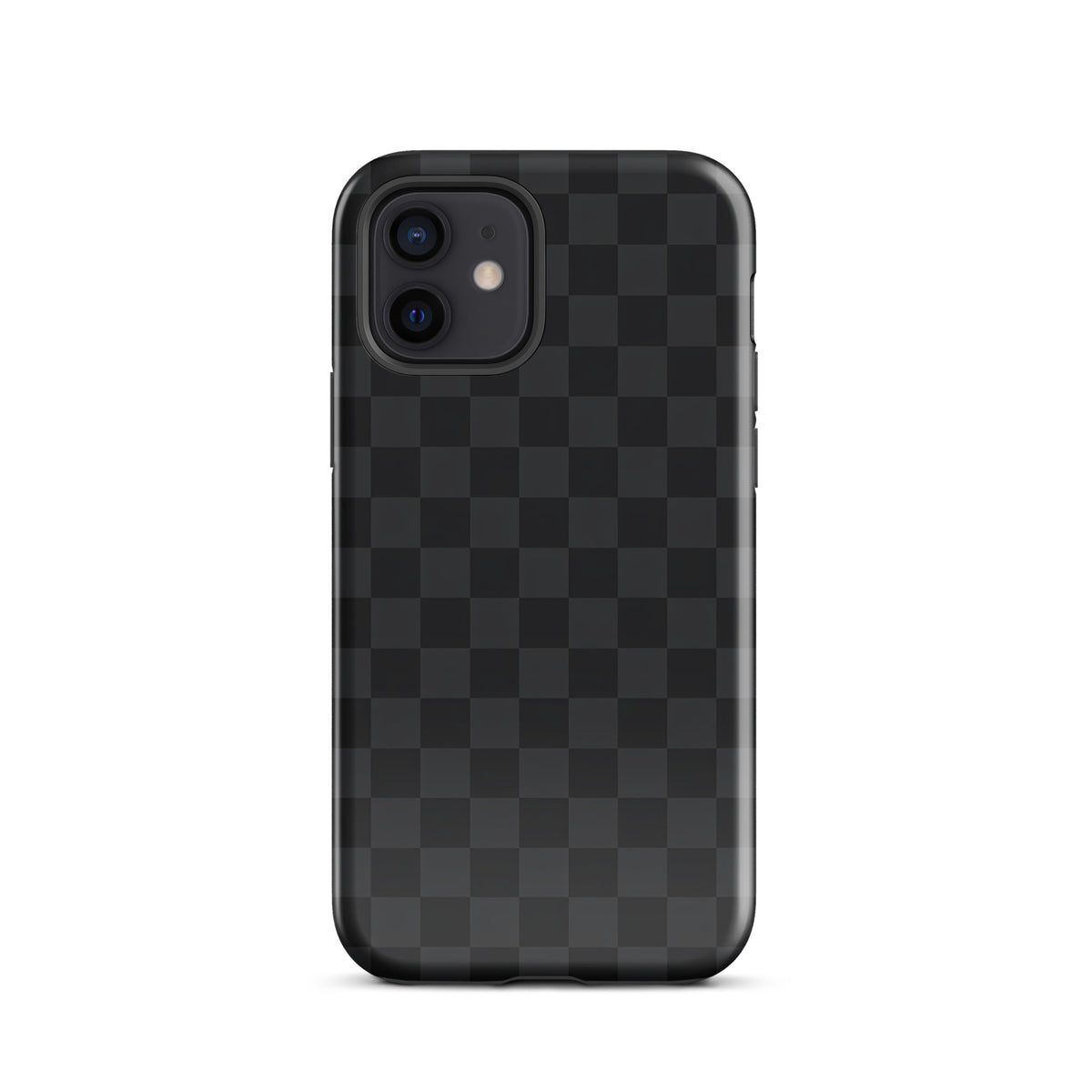 Phone Case for iPhone with black and charcoal checkered design, ideal for modern minimalists seeking sleek and sophisticated style.