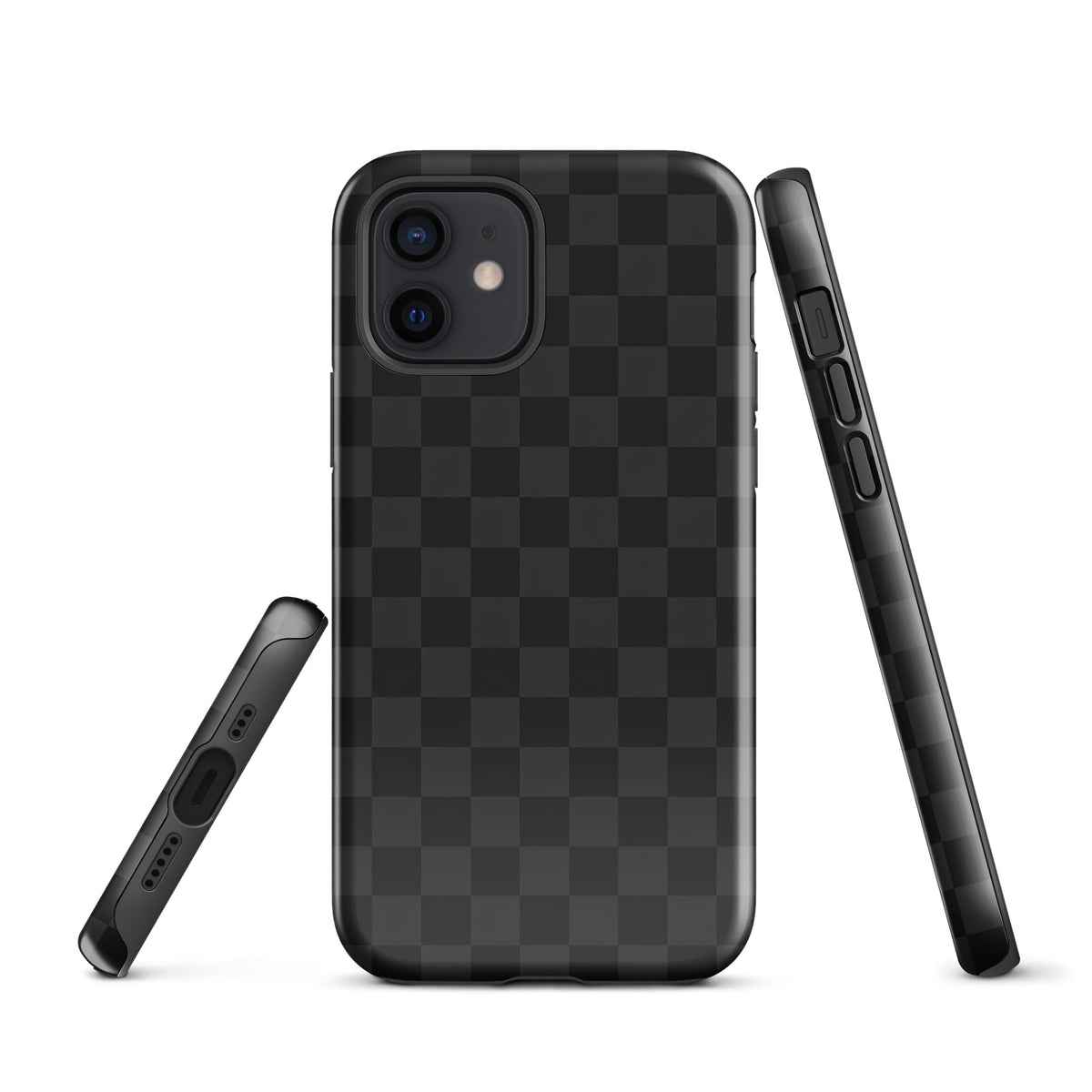 Phone Case for iPhone: Black and Charcoal Checkered Design. Modern minimalist protection with sophistication and style.