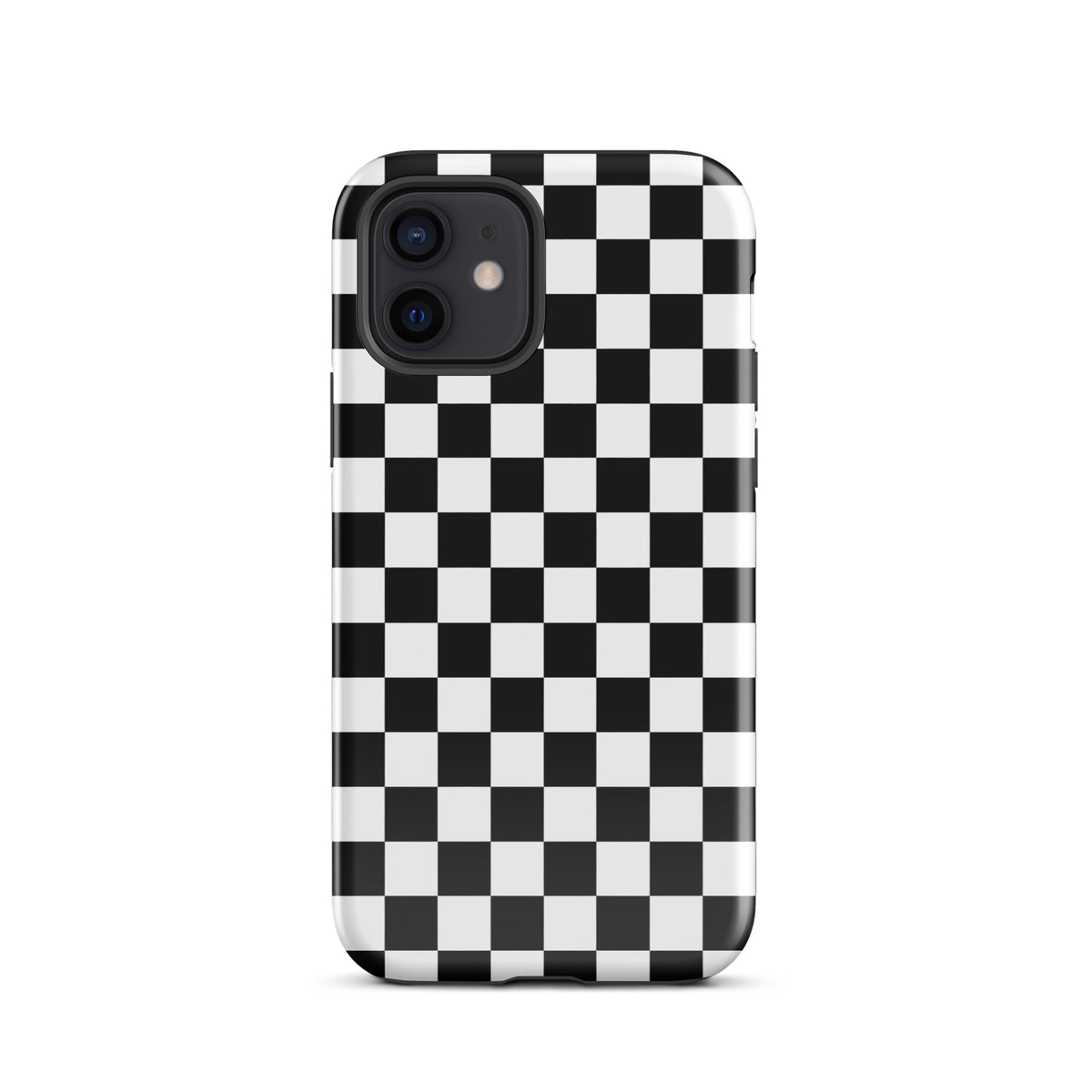 Phone Case with bold black-and-white checkered pattern for iPhone, adds style and protection.
