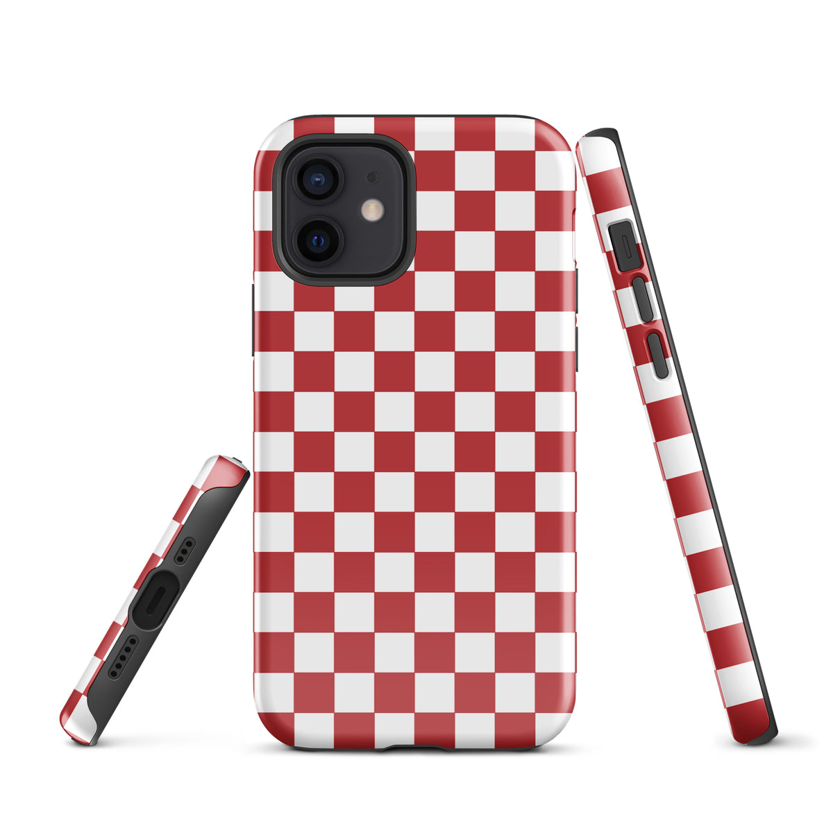 Crimson Red Checkered Phone Case for iPhone showcasing a bold and playful design for stylish protection.