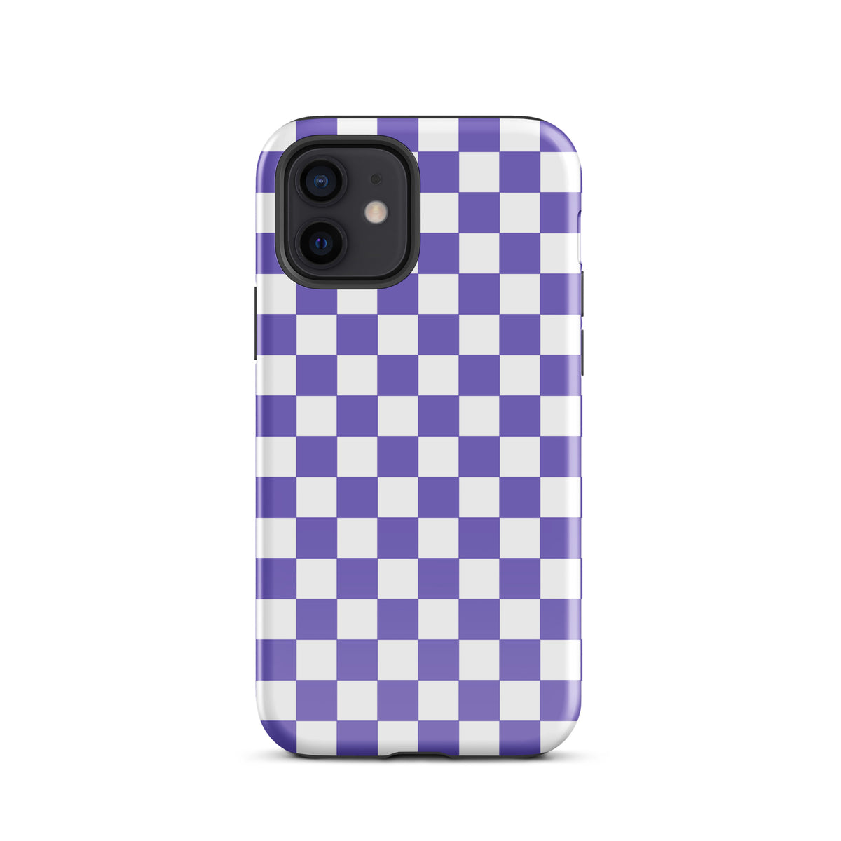 Phone Case for iPhone with purple and white checkered pattern, enhancing style and fashion for your device.