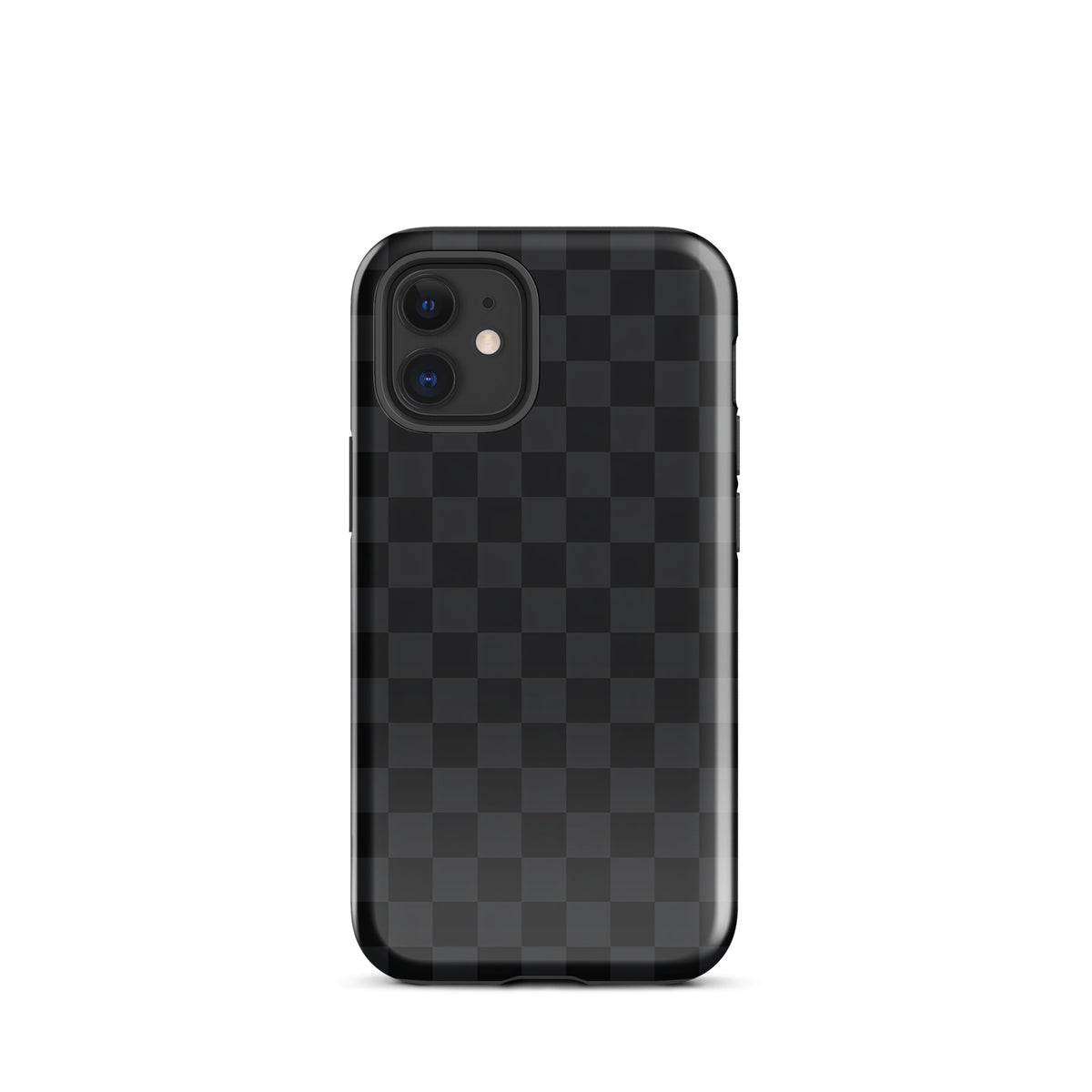 Phone Case for iPhone with black and charcoal checkered design, offering modern minimalistic style and protection.