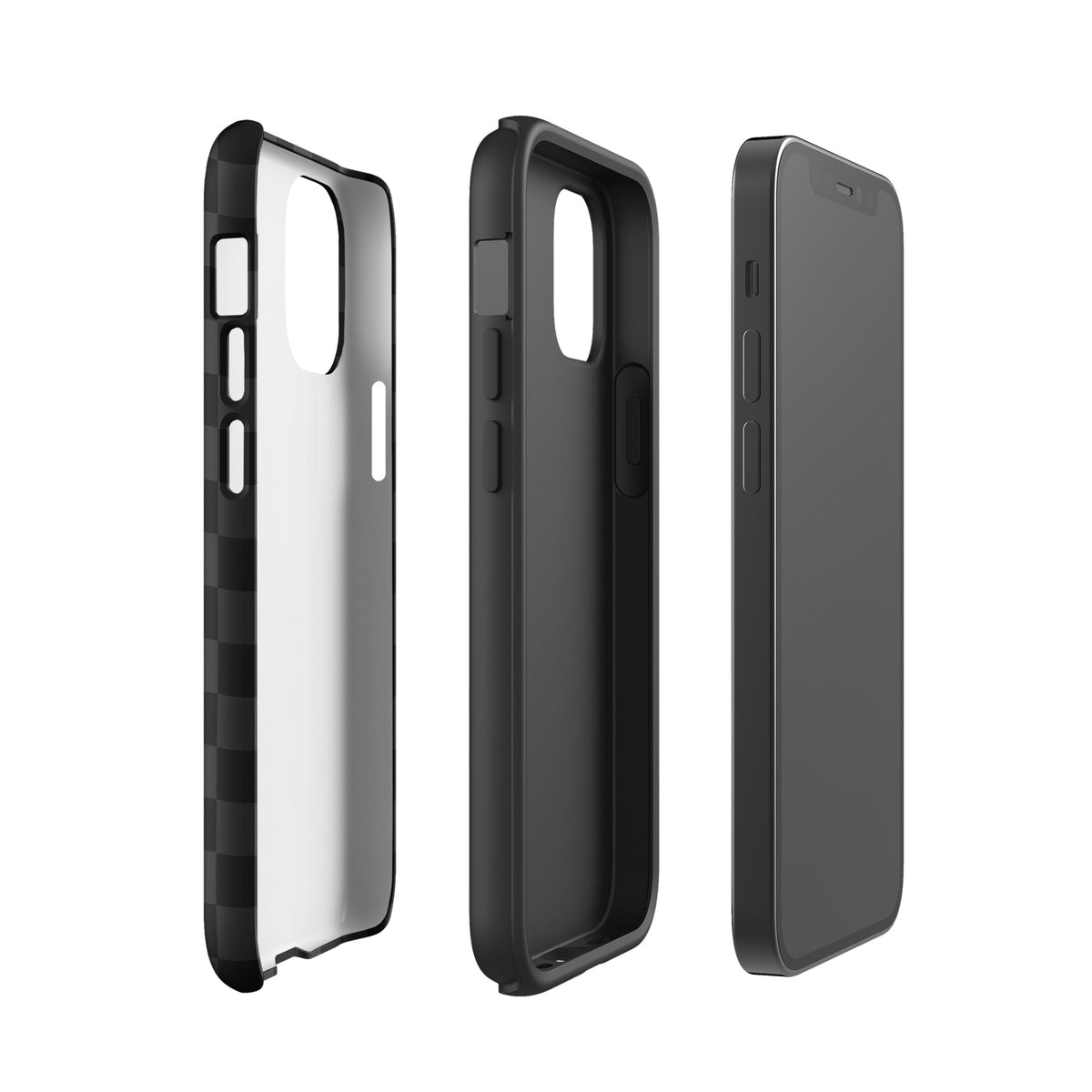 Phone Case for iPhone with black and charcoal checkered design, featuring a modern minimalist style with enhanced protection.