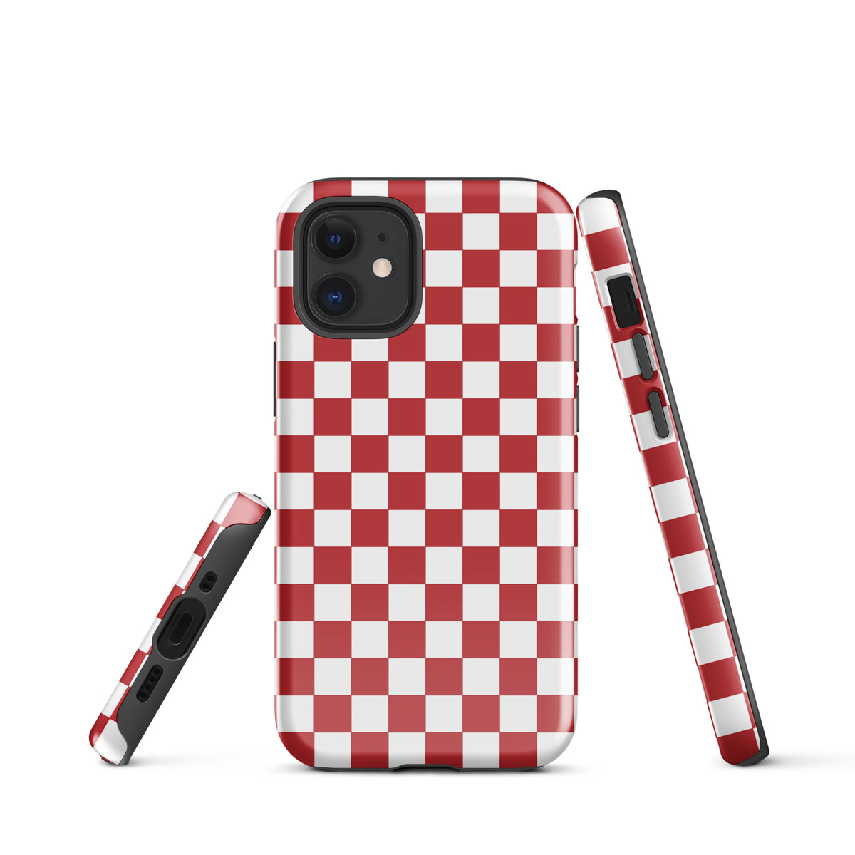 Crimson red checkered Phone Case for iPhone showcasing a bold pattern and stylish design.