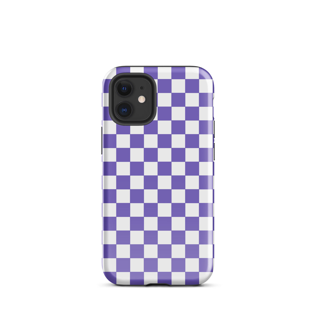 Phone Case for iPhone with purple and white checkered pattern for style and personality.