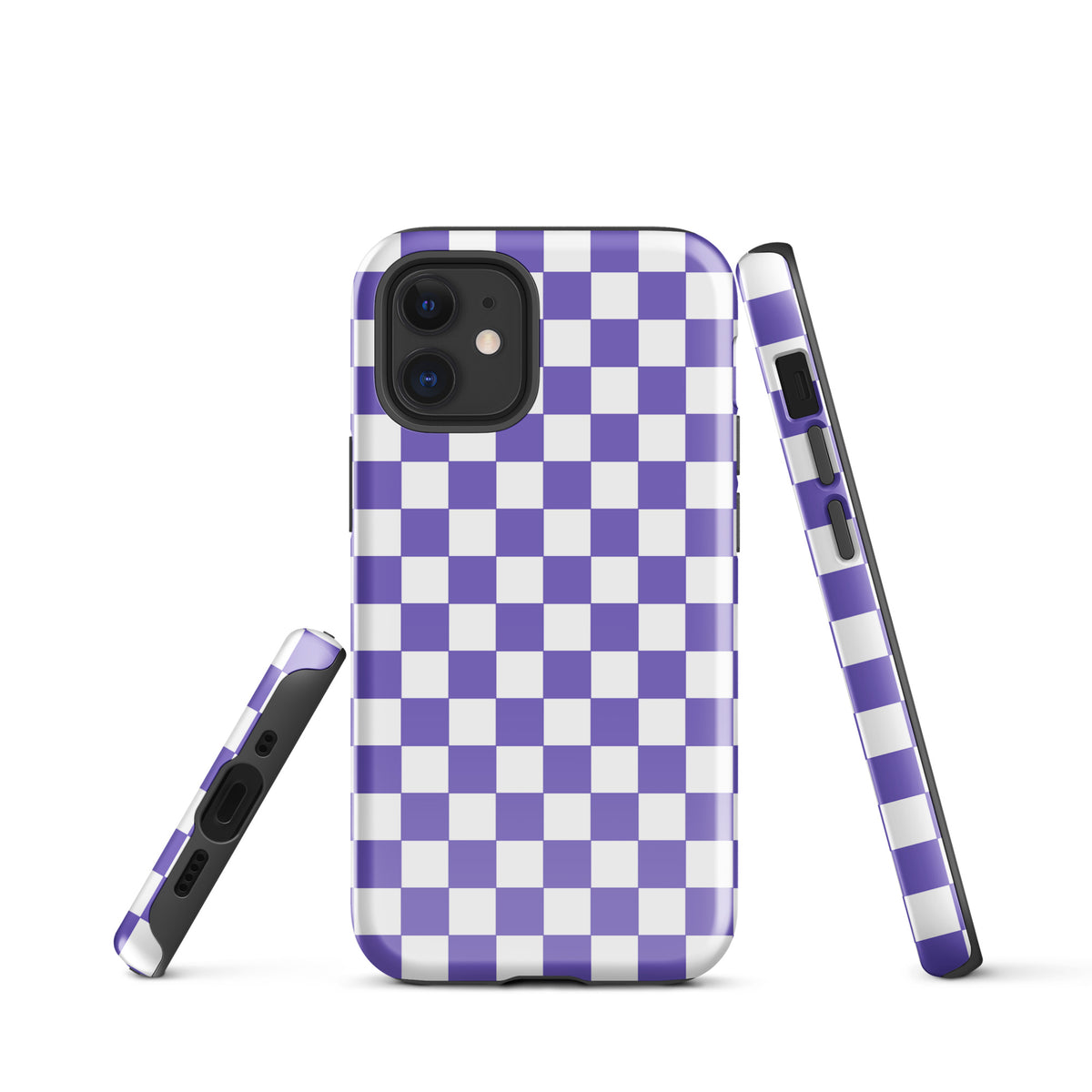 Purple and white checkered Phone Case for iPhone, showcasing stylish and bold design.
