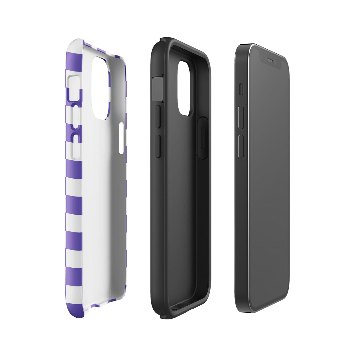 Purple and white checkered phone case for iPhone, showcasing bold style and playful design, adding personality to your device.