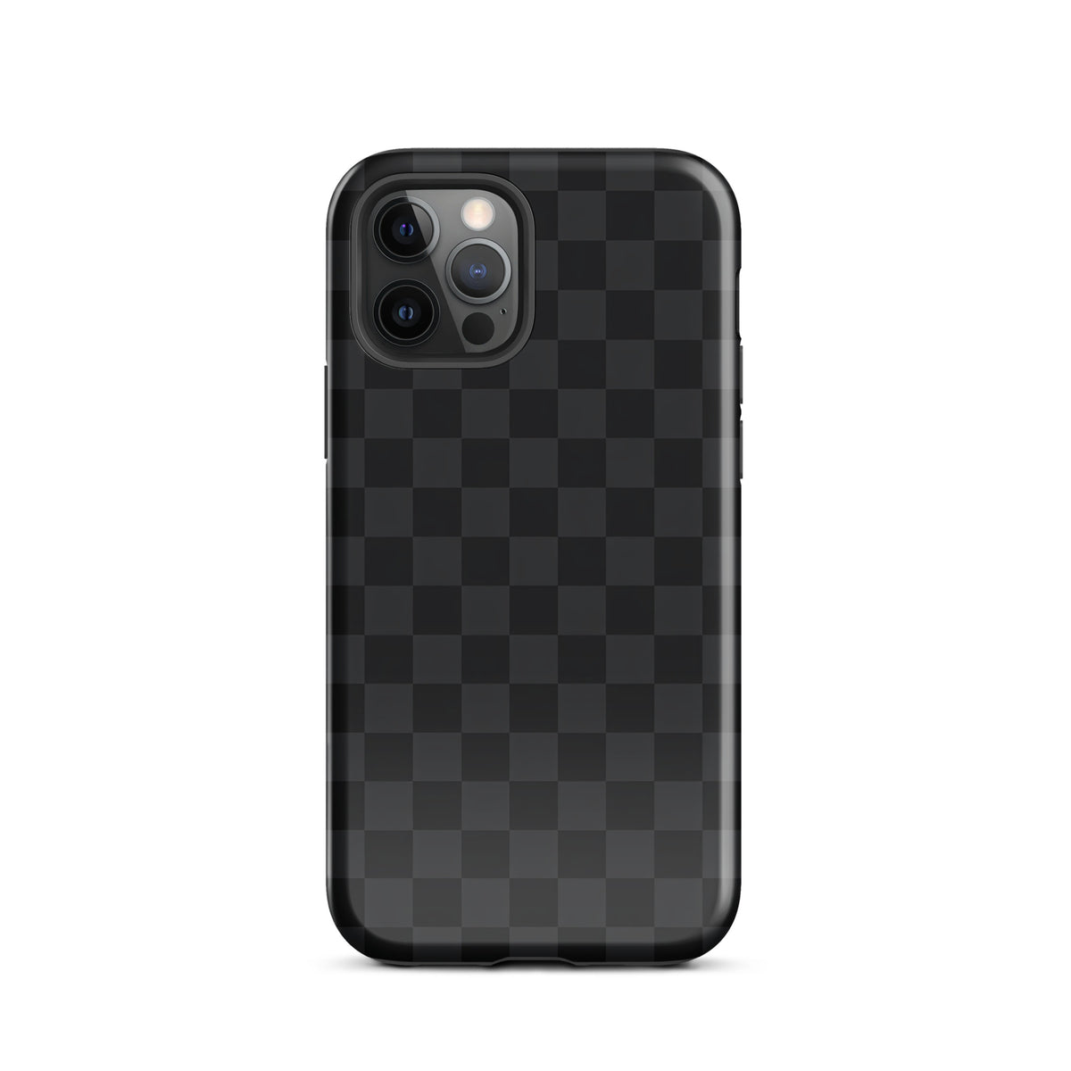 Phone Case for iPhone with black and charcoal checkered design, sleek and modern, perfect for minimalists seeking sophistication and protection.