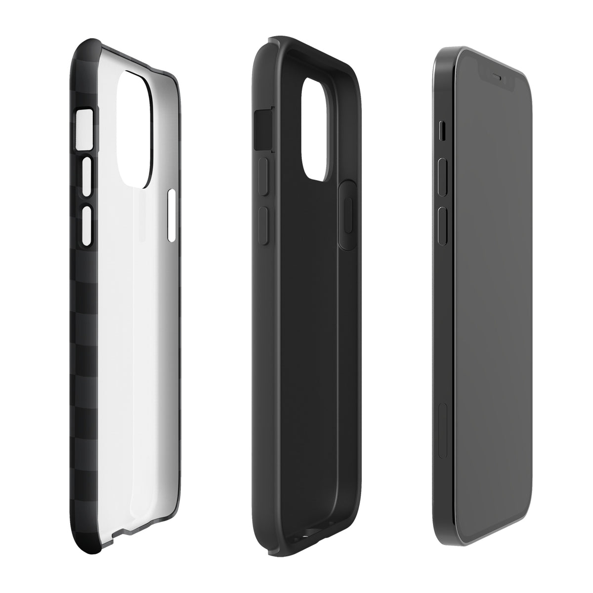 Phone Case for iPhone with black and charcoal checkered design, sleek and modern for minimalists.