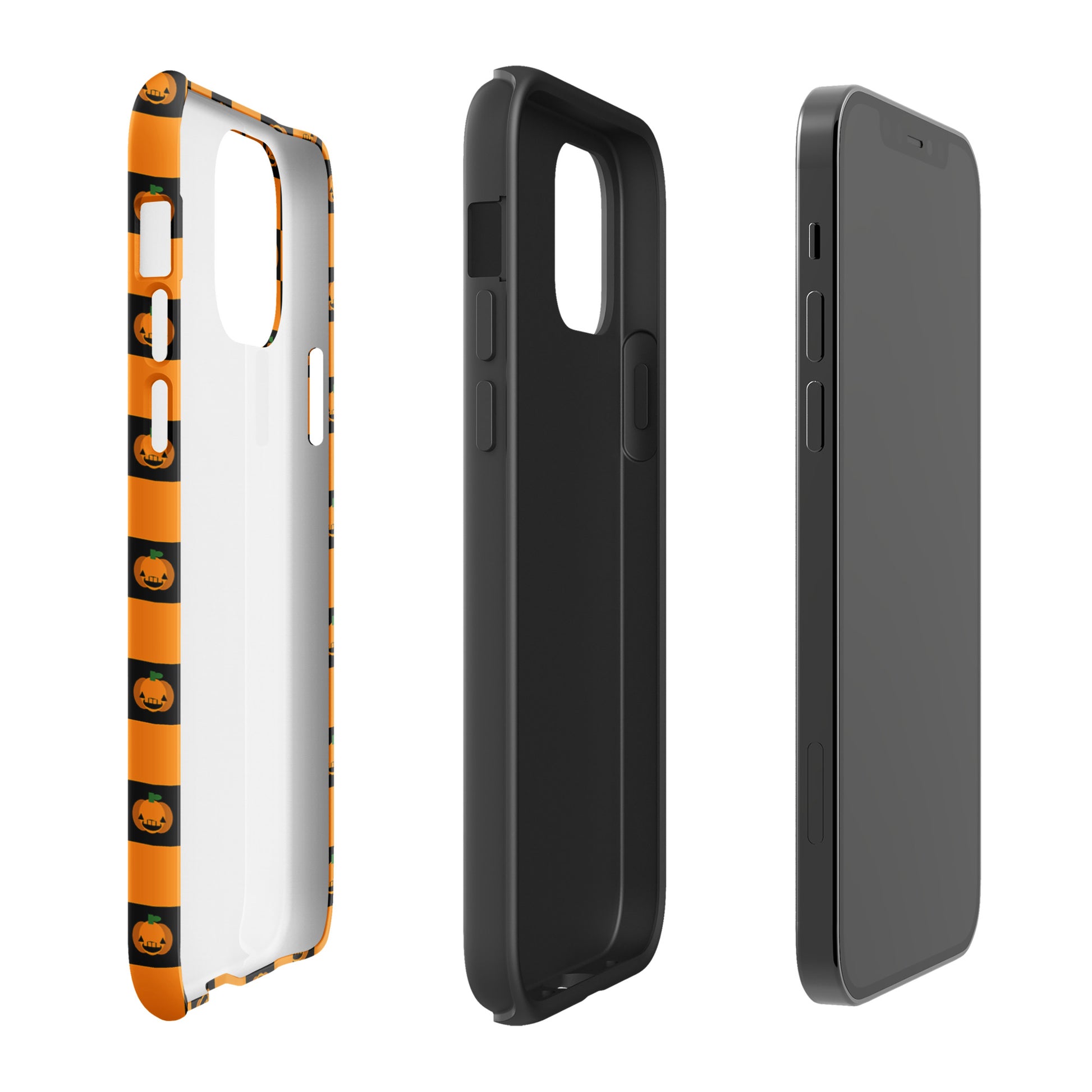 Phone Case for iPhone with playful pumpkin checkered Halloween design, featuring orange and black squares with jack-o’-lanterns.