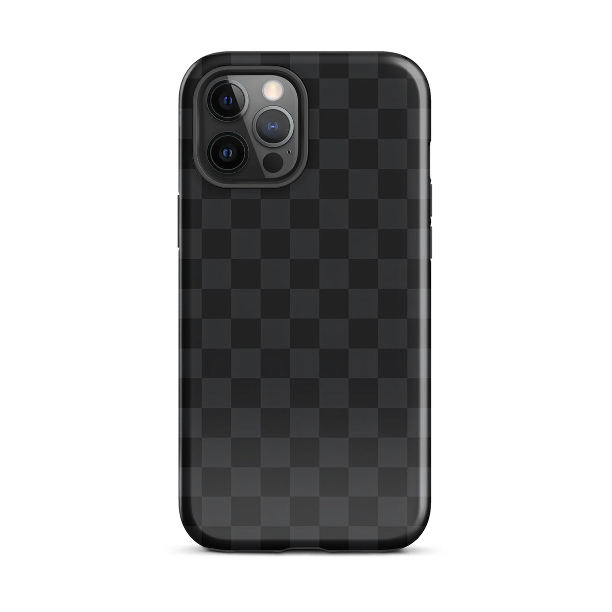 Phone Case for iPhone with black and charcoal checkered design, modern minimalistic style. Protects your device with sophistication.